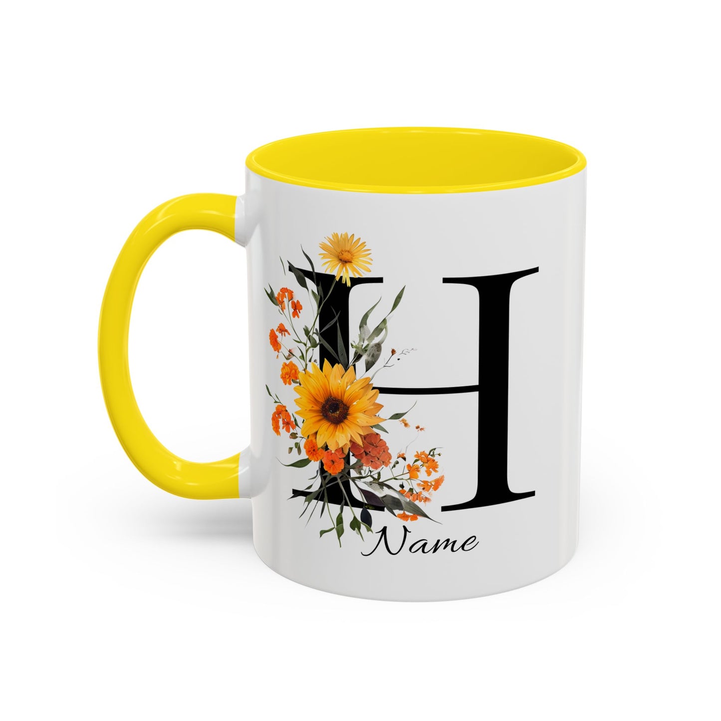 Personalized Floral Monogram - Letter H - Elegant Accent Coffee Mug – Personalized Mothers Day Gift