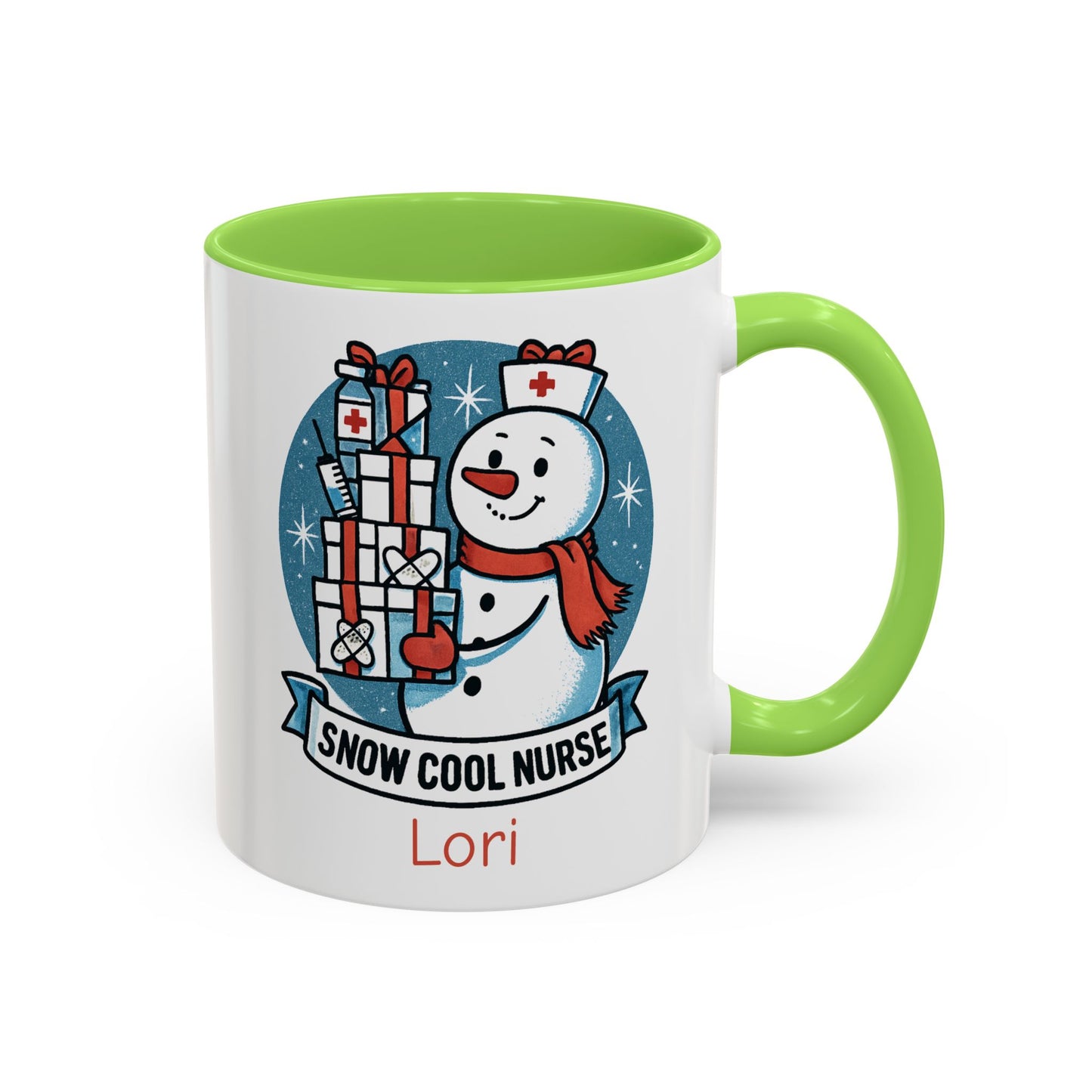 Personalized Snowman Nurse Mugs with festive designs and custom names, perfect holiday gift for nurses.