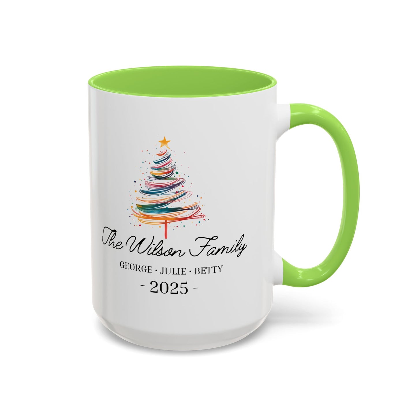 Personalized Family Christmas Mug, Custom Family Name Holiday Coffee Cup 2025, Colorful Christmas Tree Mug, Family Christmas Gift
