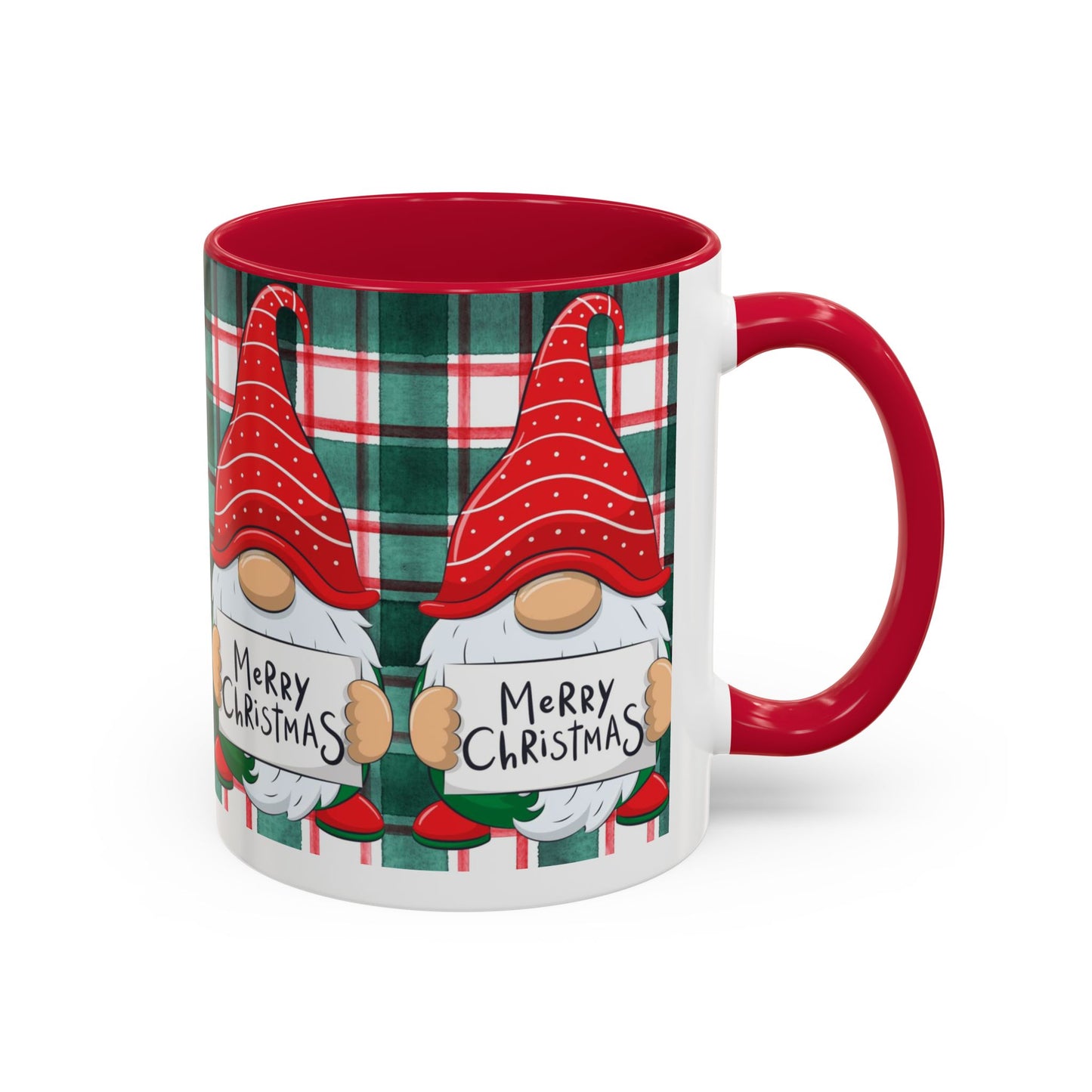 Plaid Merry Christmas Gnome Mug, Red Plaid Holiday Coffee Cup, Festive Gnome Lover Gift, Cute Hot Cocoa Mug, Winter Christmas Drinkware