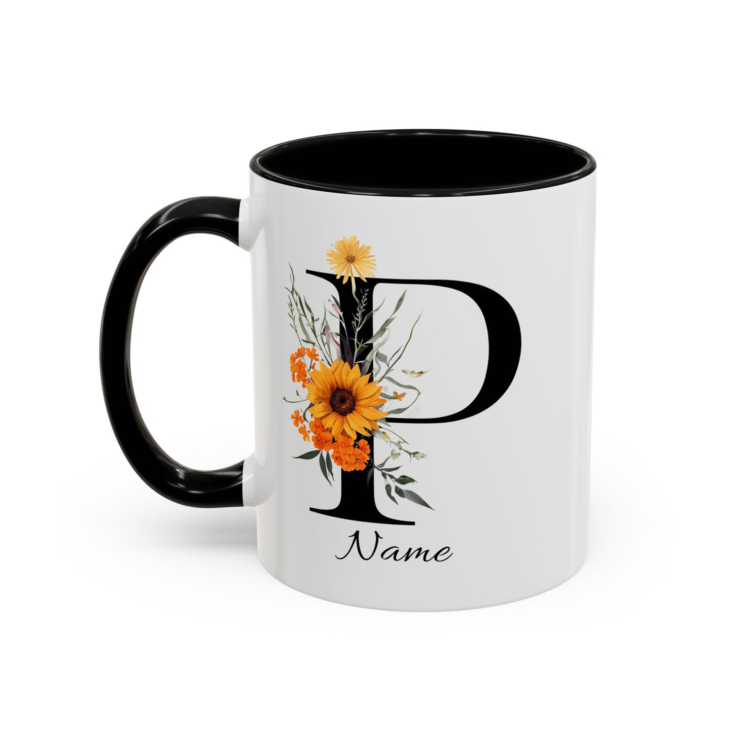 Personalized Floral Monogram - Letter P - Elegant Accent Coffee Mug – Personalized Mothers Day Gift