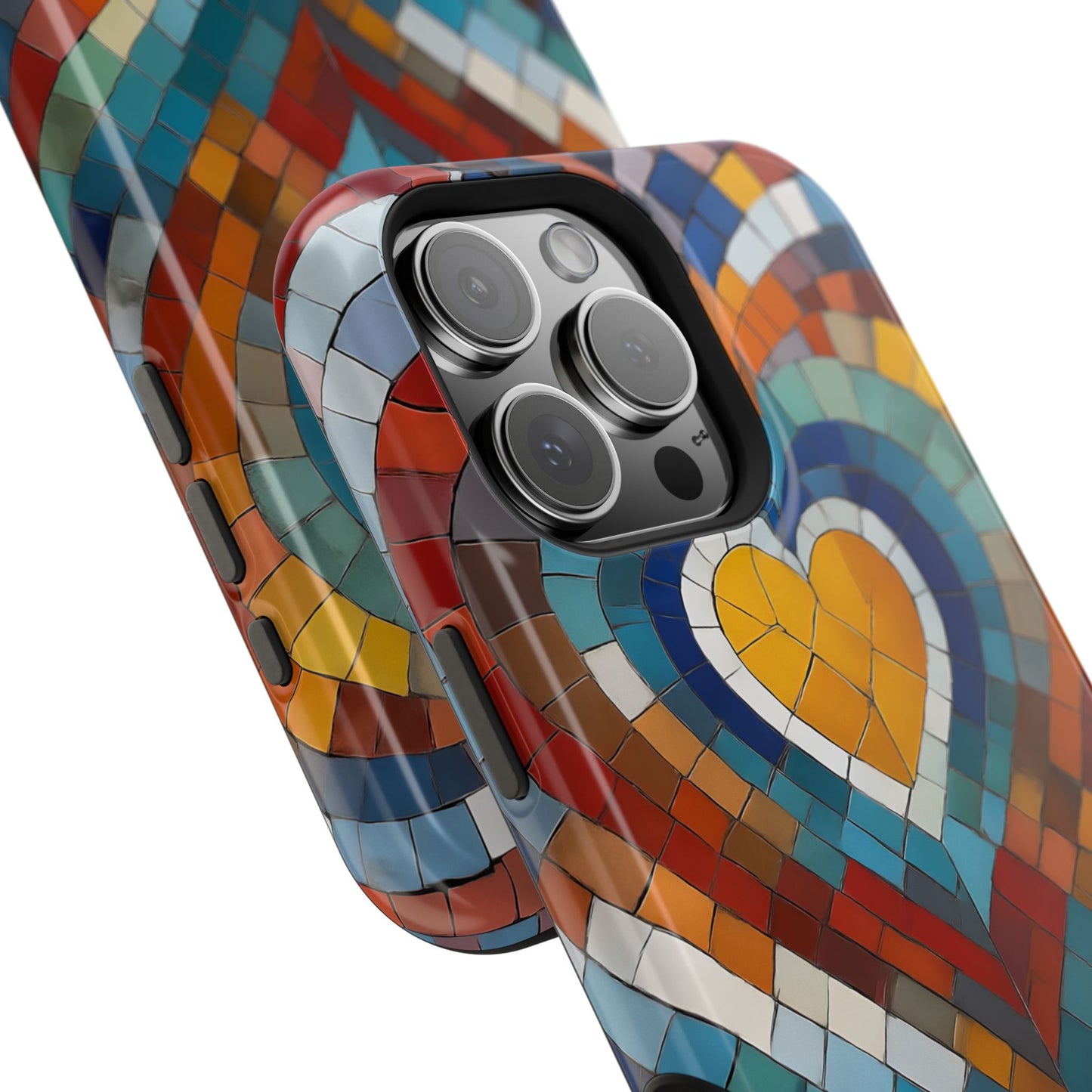 Magnetic Heart Mosaic iPhone Case, Faux Stained Glass, Trendy Phone Cover, Artistic Phone Case, Wireless Charging