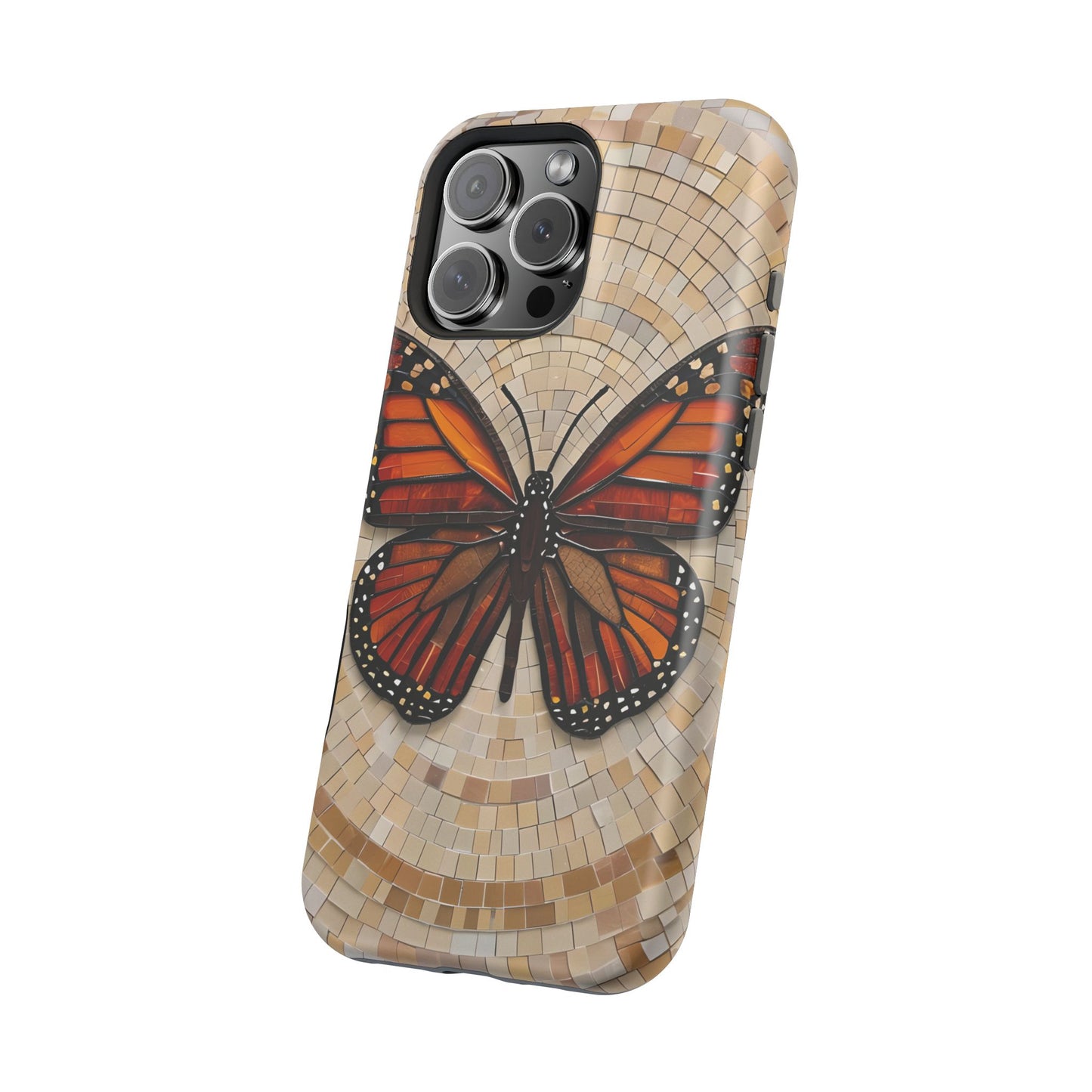 Monarch Butterfly Mosaic iPhone Case, Orange Butterfly Case, Artistic Phone Cover, Trendy iPhone Case, Wireless Charging Cover