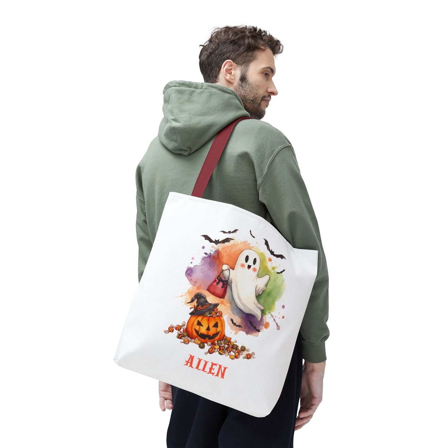 Custom Kids Halloween Trick or Treat Bag – Personalized Ghost & Pumpkin Candy Tote Sack – Children’s Halloween Gift, Reusable Candy Bag