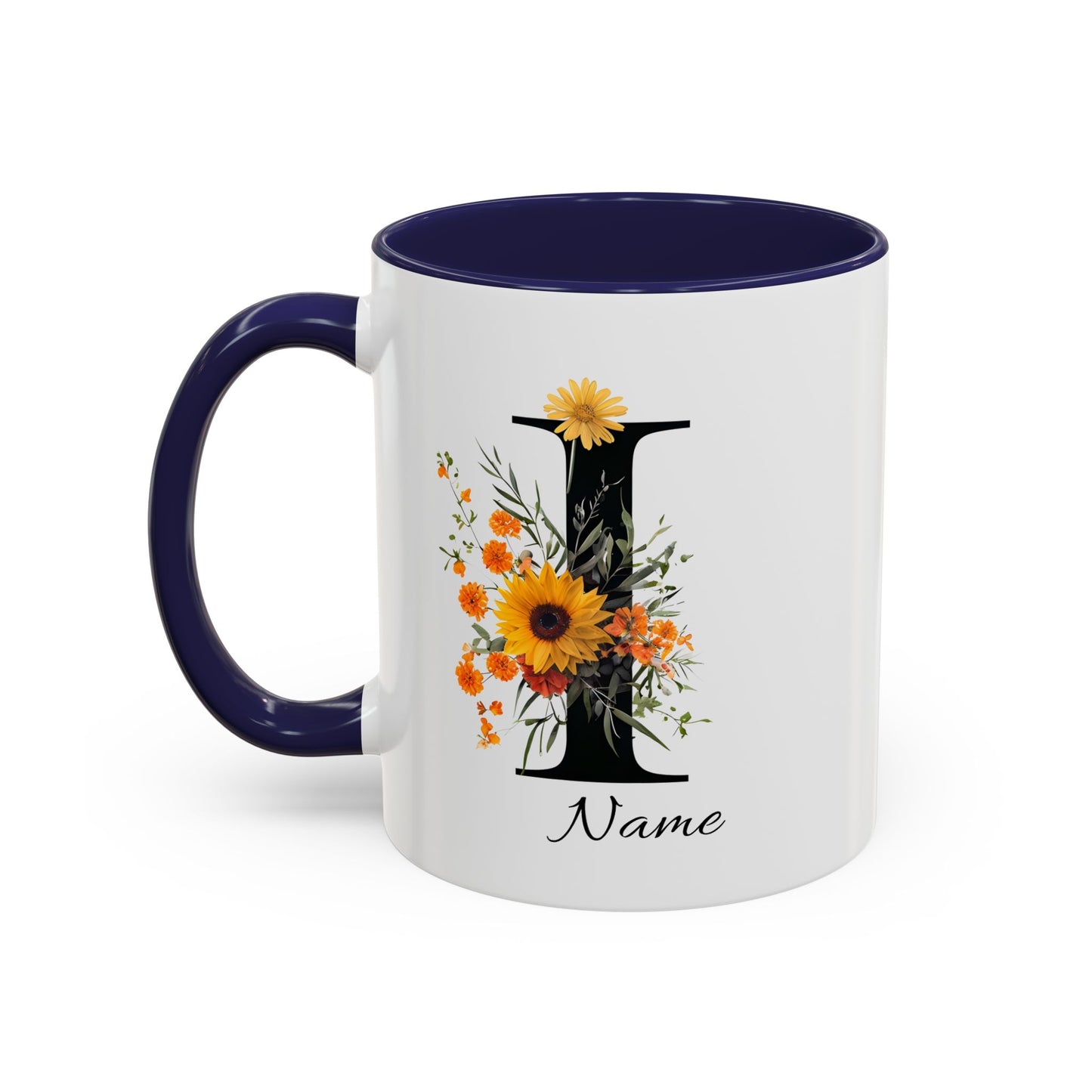Personalized Floral Monogram - Letter I - Elegant Accent Coffee Mug – Personalized Mothers Day Gift