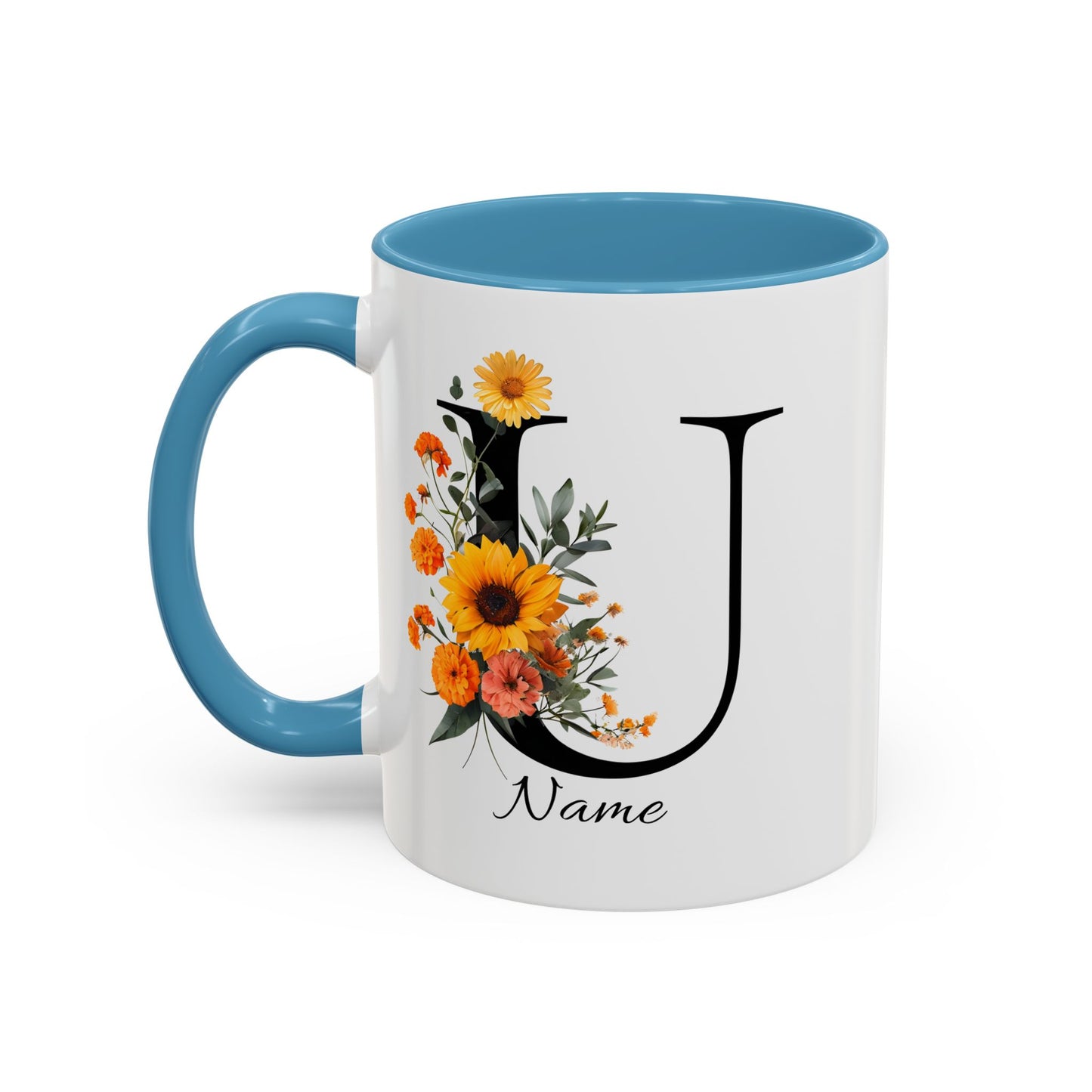 Personalized Floral Monogram - Letter U - Elegant Accent Coffee Mug – Personalized Mothers Day Gift