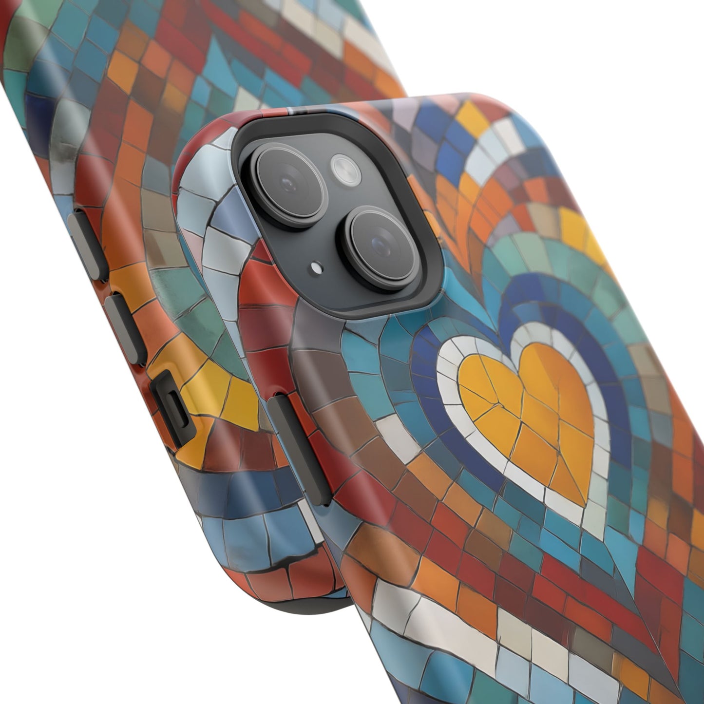 Magnetic Heart Mosaic iPhone Case, Faux Stained Glass, Trendy Phone Cover, Artistic Phone Case, Wireless Charging