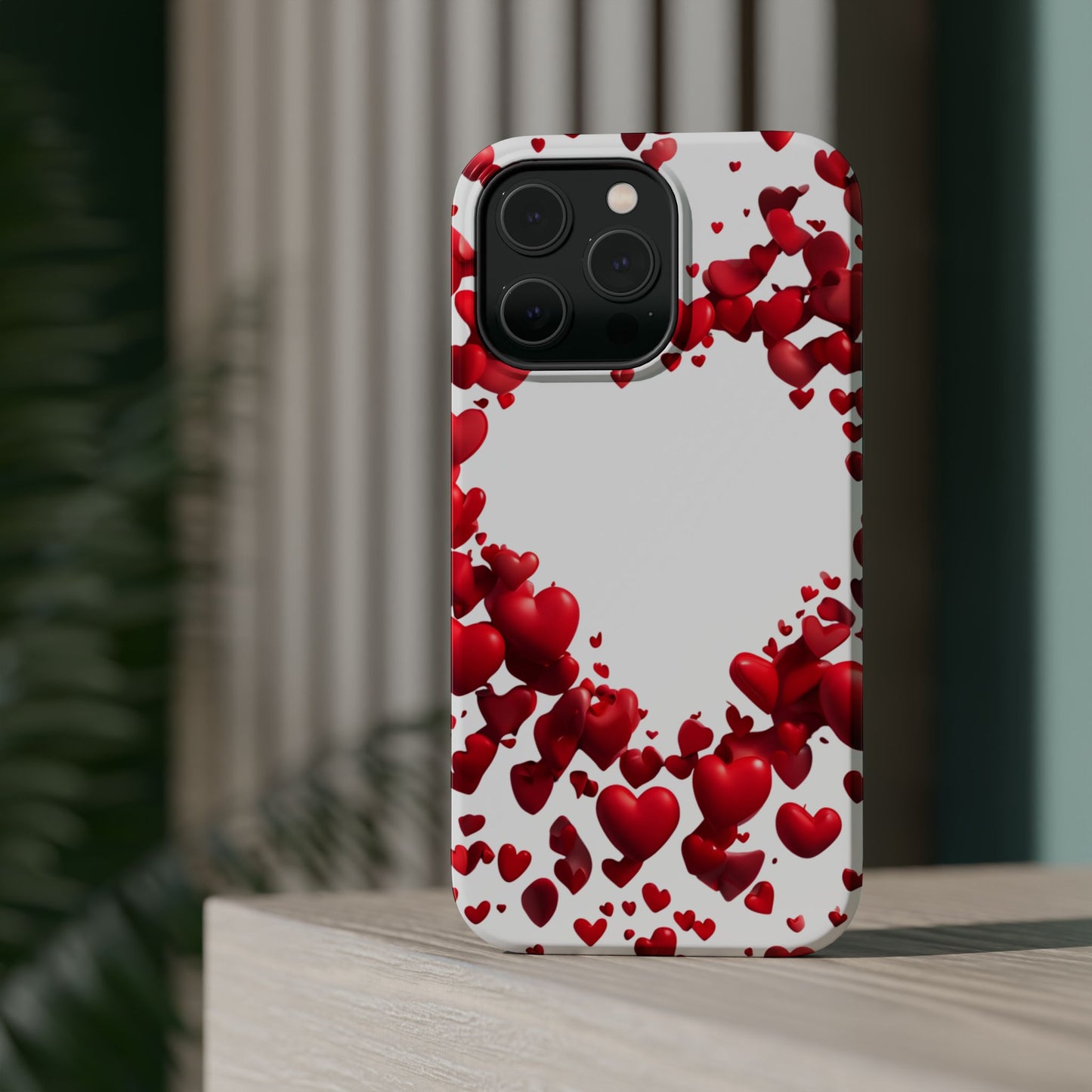 Heart-Shaped Heart Motif Magnetic Tough iPhone Case, Love Themed Phone Cover, Valentine's Day Gift,  Romantic Phone Case