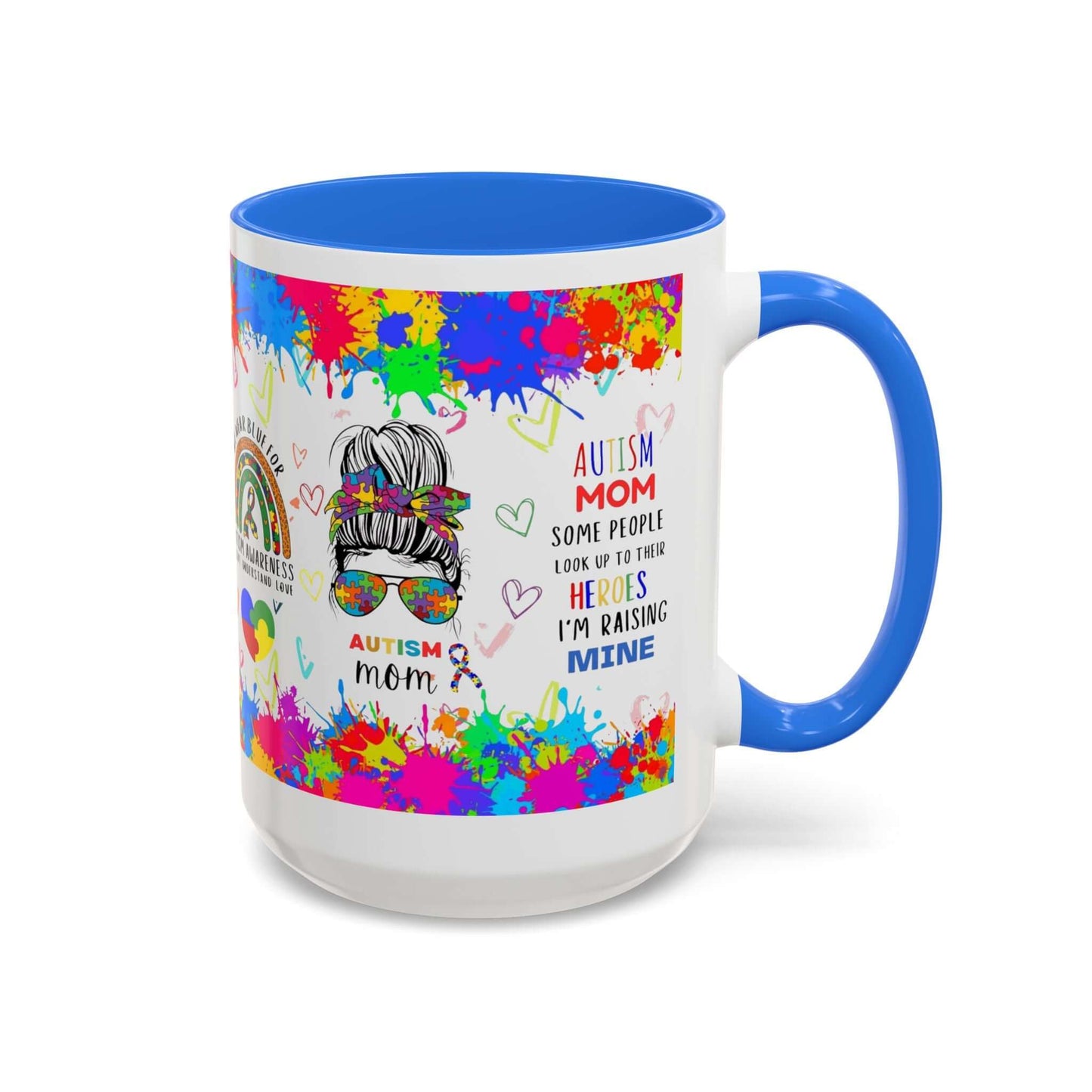 Colorful Autism Mom Mug featuring vibrant neurodiversity designs and heartfelt quotes about raising autistic children.