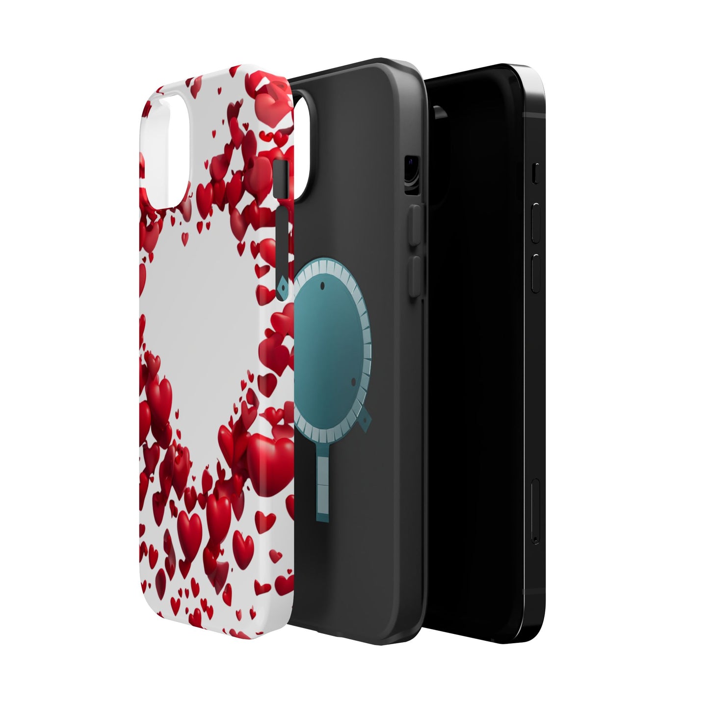 Heart-Shaped Heart Motif Magnetic Tough iPhone Case, Love Themed Phone Cover, Valentine's Day Gift,  Romantic Phone Case