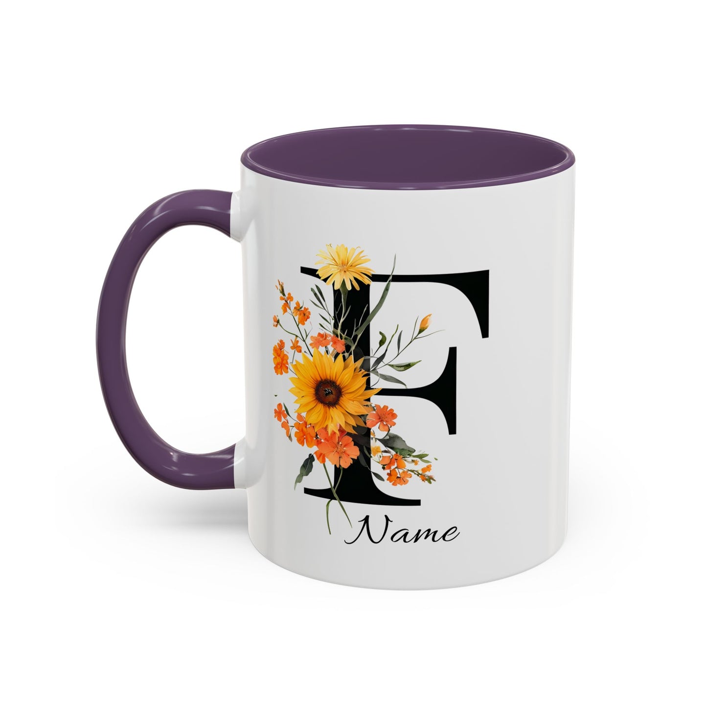 Personalized Floral Monogram Letter F, Custom Initial Mug, Monogrammed Mug, Bridesmaid Mug, Large Coffee Mug