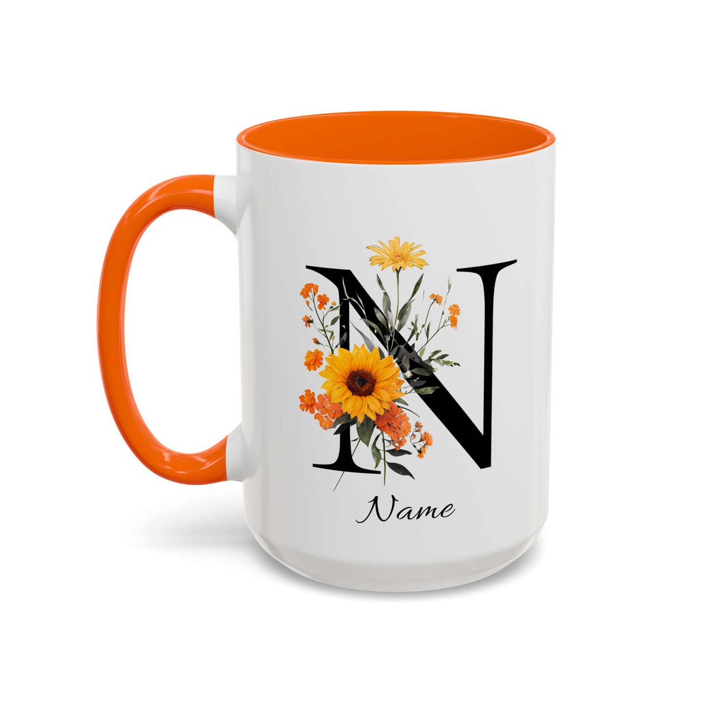 Personalized Floral Monogram - Letter N - Elegant Accent Coffee Mug – Personalized Mothers Day Gift