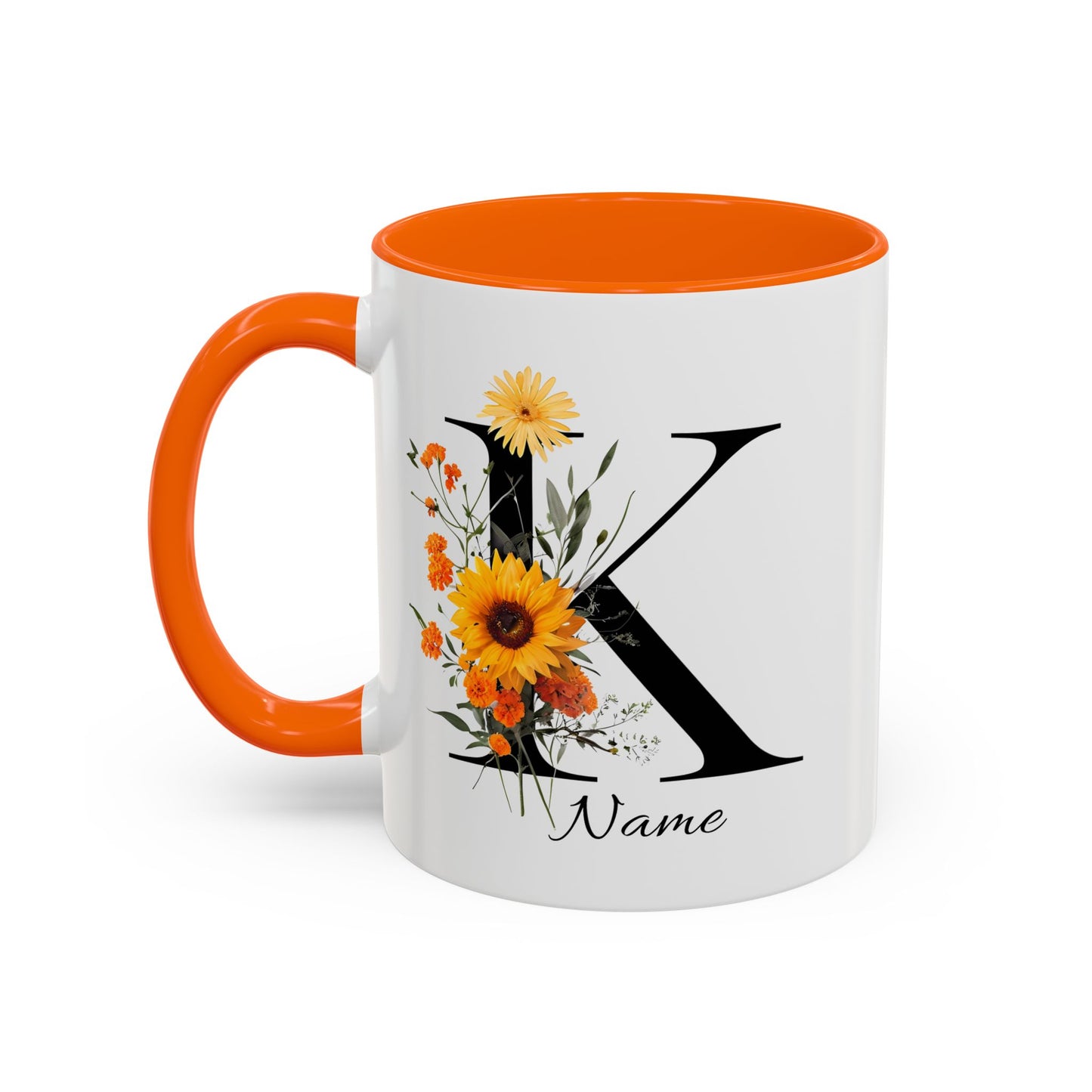 Personalized Floral Monogram - Letter K - Elegant Accent Coffee Mug – Personalized Mothers Day Gift