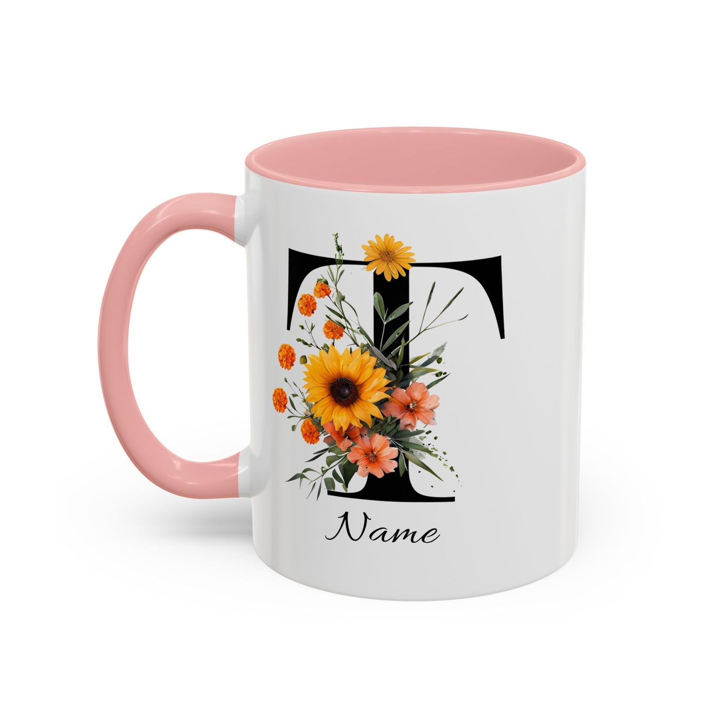Personalized Floral Monogram - Letter T - Elegant Accent Coffee Mug – Personalized Mothers Day Gift