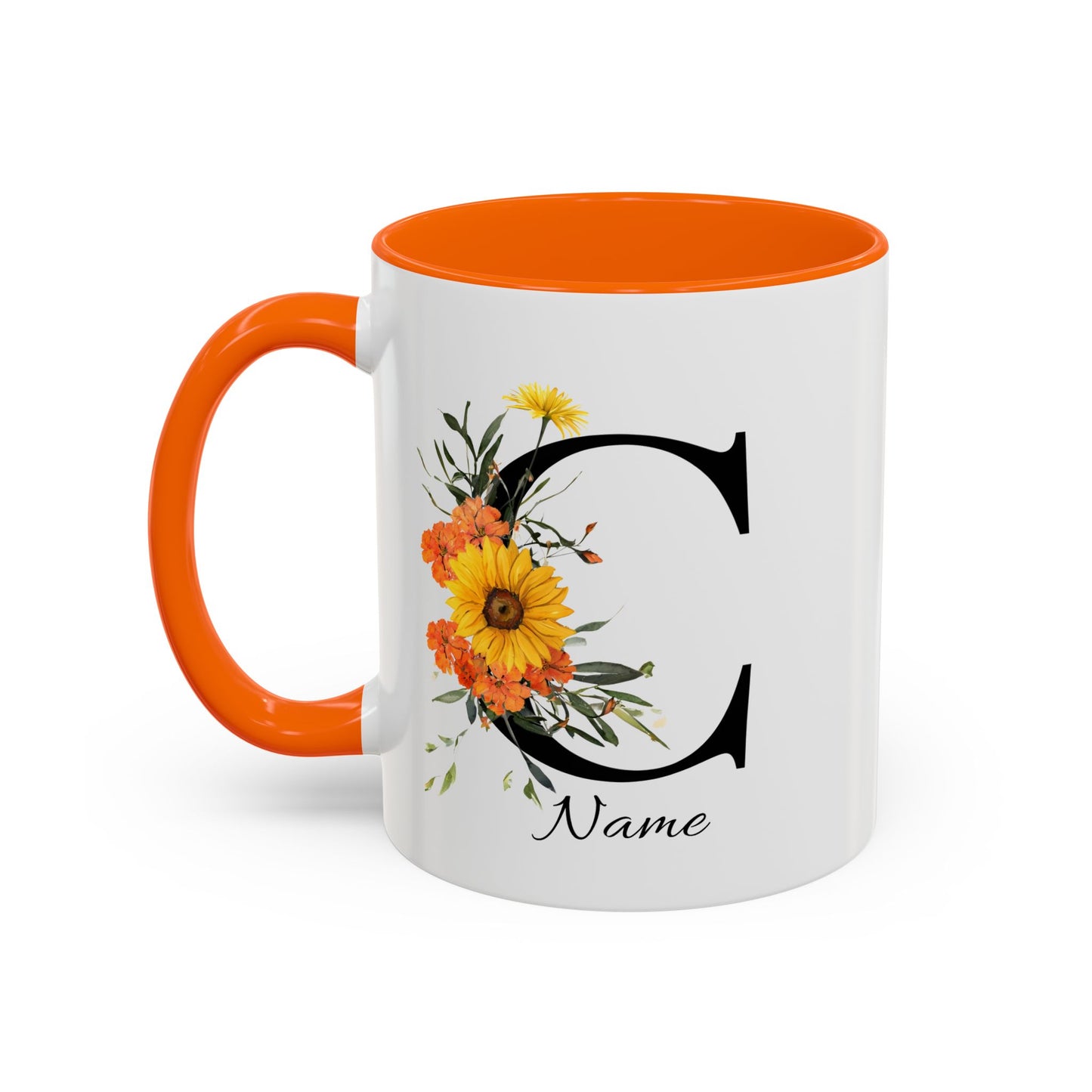 Personalized Floral Monogram Mug, Letter C, Bachelorette Cups, Initial Mug, Bridesmaid Mug, Godmother Gift
