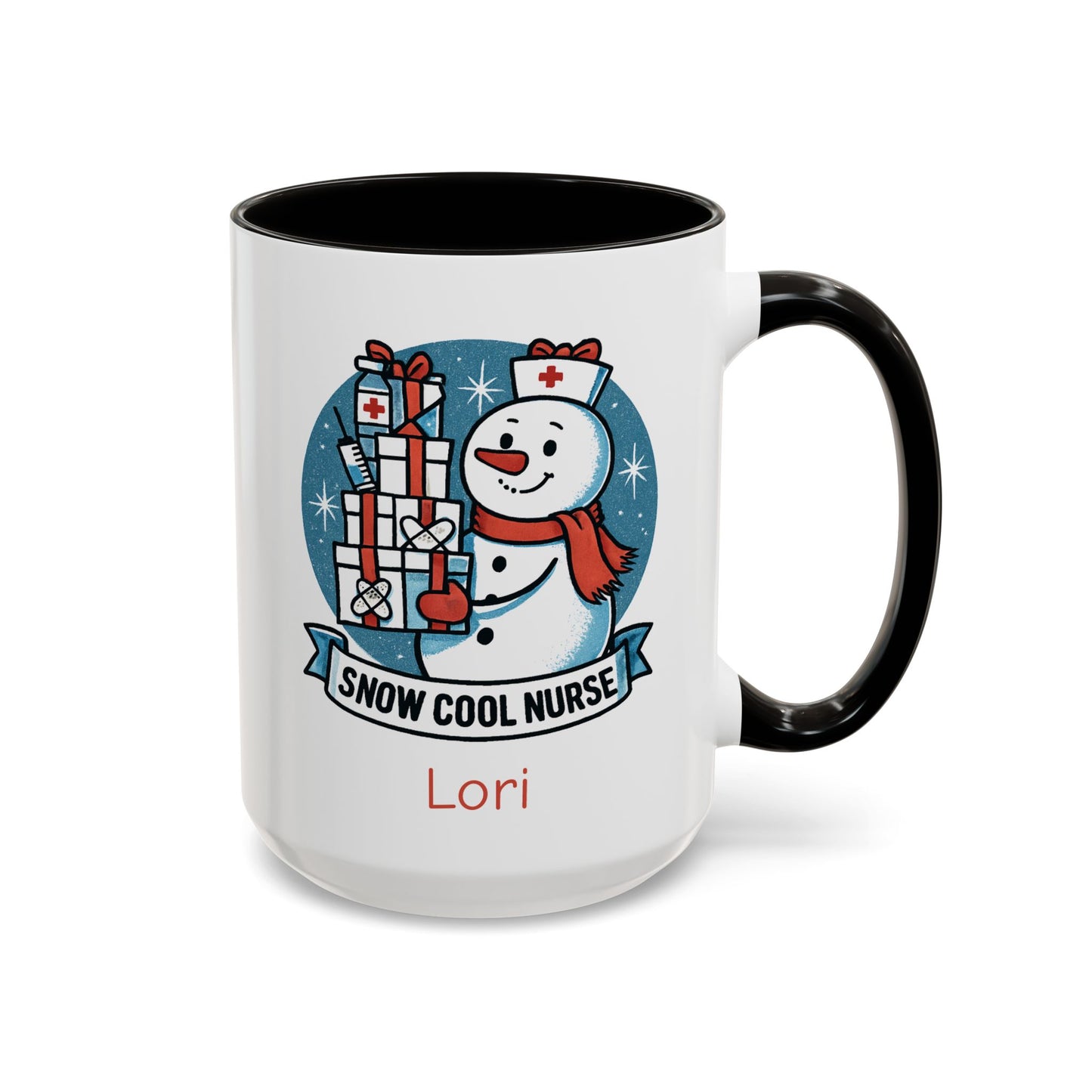 Personalized Snowman Nurse Mugs with festive designs and custom names, perfect holiday gift for nurses.