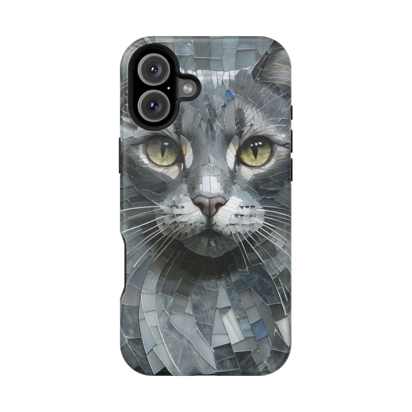 Stylish Cat Mosaic Magnetic iPhone Case, Black Cat Phone Case, Cute Cat Phone Case, Shockproof Case, Cat iPhone Case