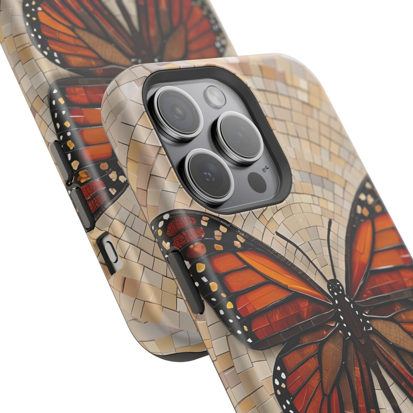Monarch Butterfly Mosaic iPhone Case, Orange Butterfly Case, Artistic Phone Cover, Trendy iPhone Case, Wireless Charging Cover