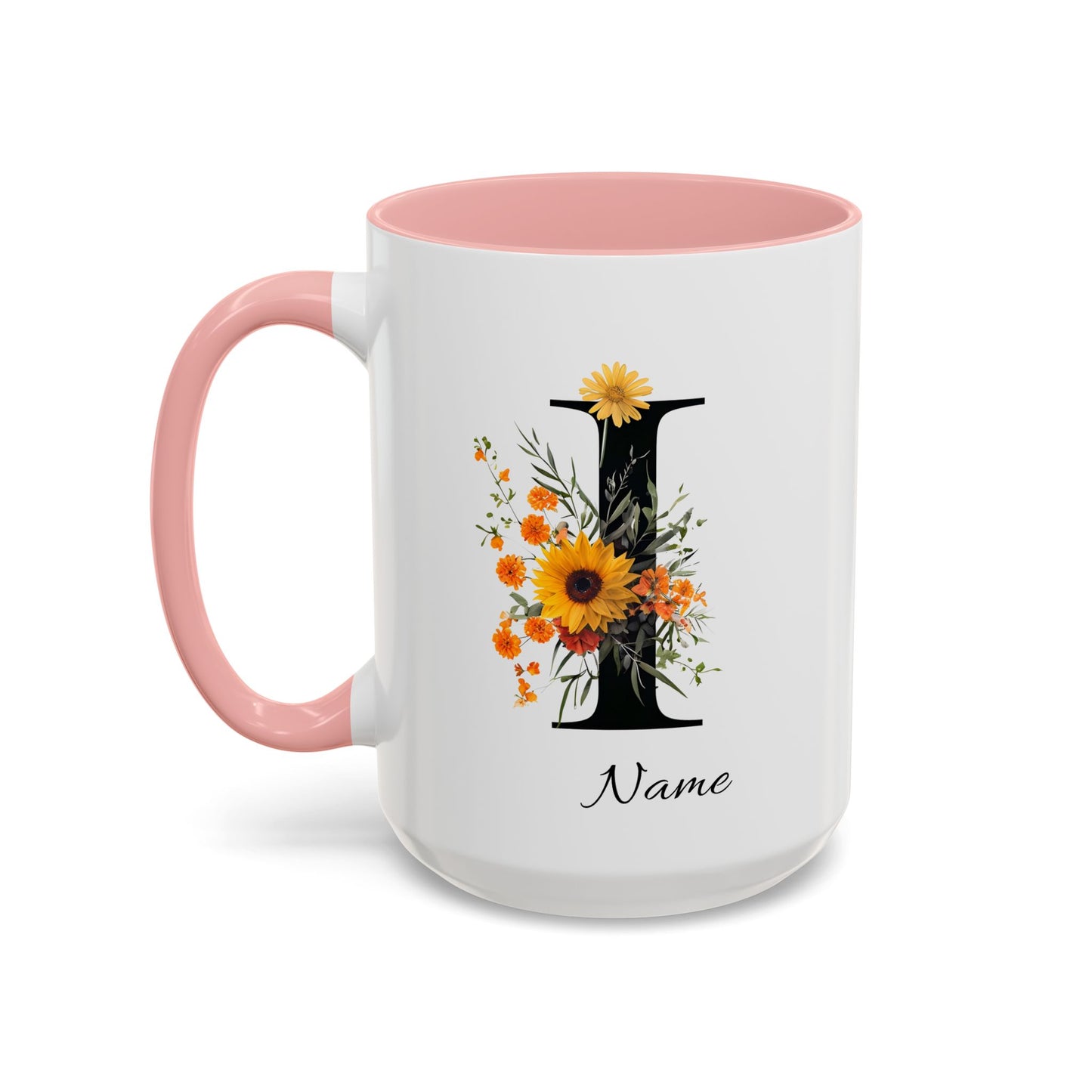 Personalized Floral Monogram - Letter I - Elegant Accent Coffee Mug – Personalized Mothers Day Gift
