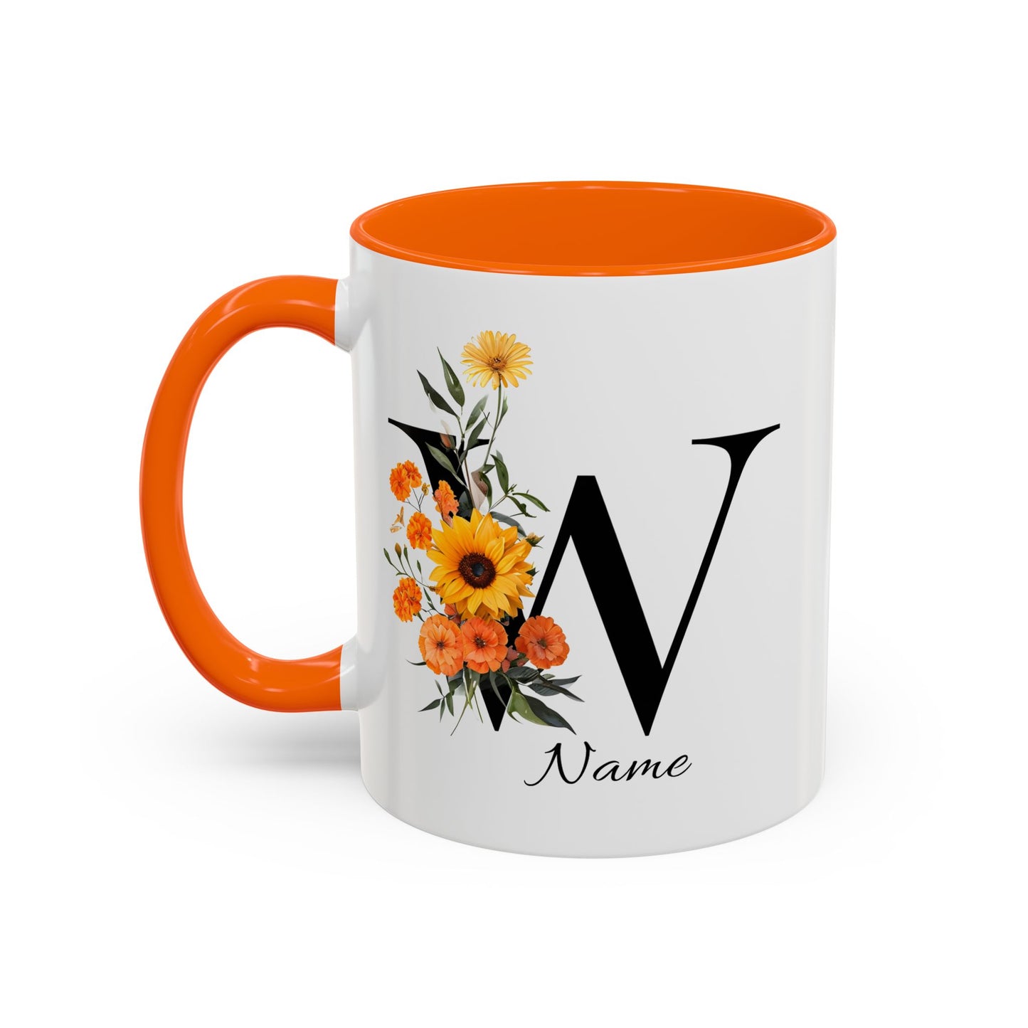 Personalized Floral Monogram - Letter W - Elegant Accent Coffee Mug – Personalized Mothers Day Gift