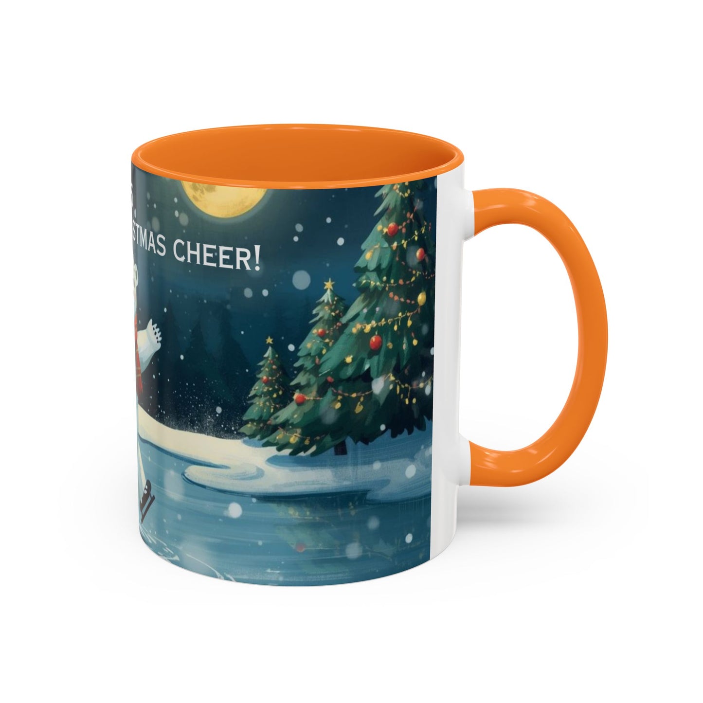 Polar Bear Christmas mug, decorated with festive trees and holiday scenes, perfect for warm drinks during the holidays.