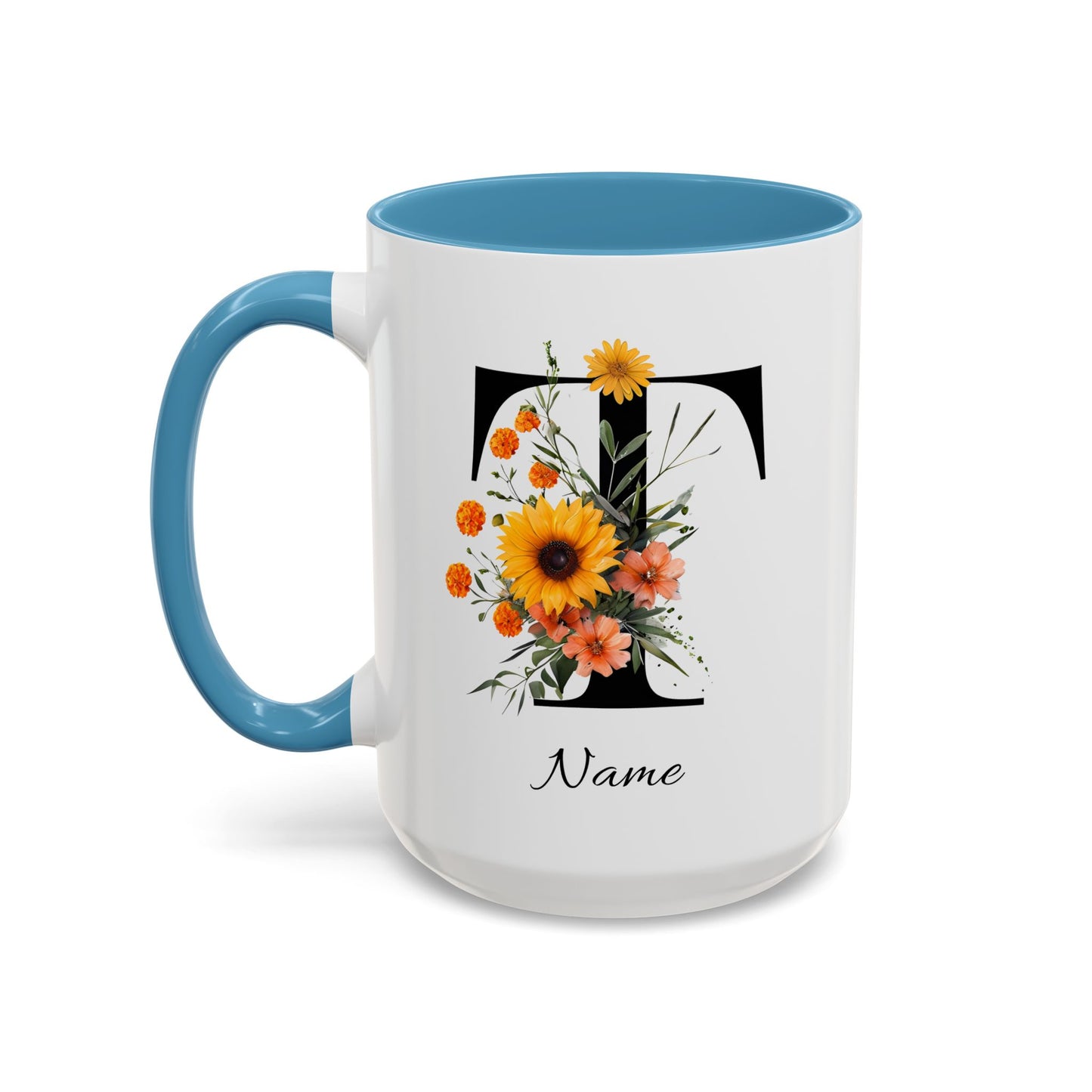 Personalized Floral Monogram - Letter T - Elegant Accent Coffee Mug – Personalized Mothers Day Gift