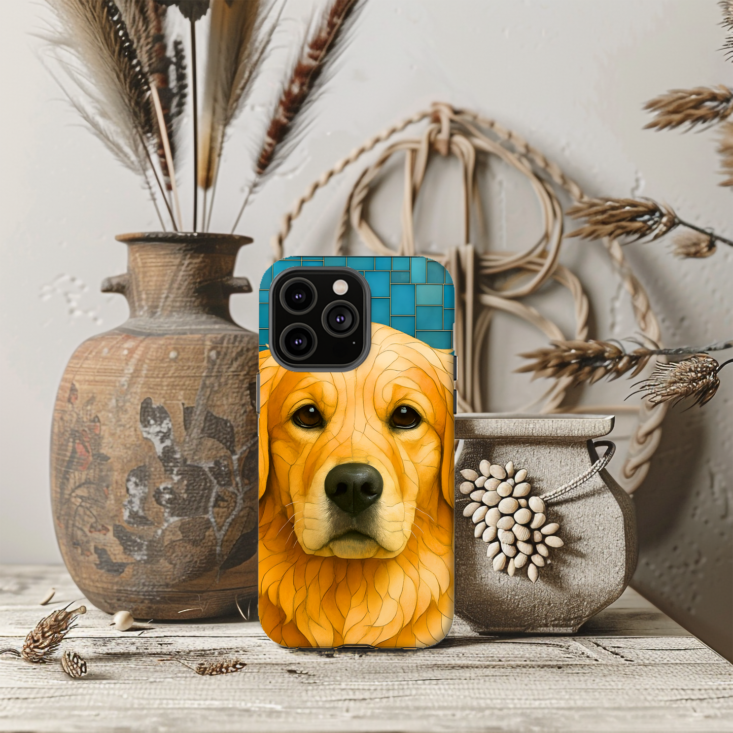 Golden Retriever Mosaic Phone Case, Dog Lover Gift, Protective iPhone Cover, Unique Pet Art, Animal Pattern Case
