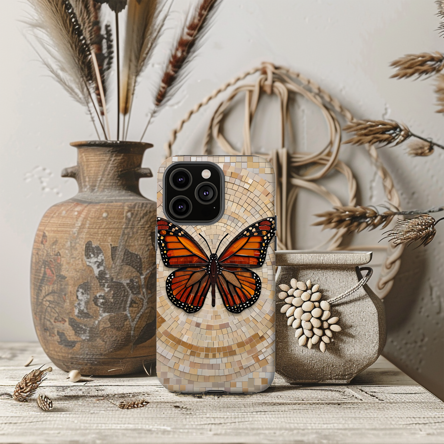 Monarch Butterfly Mosaic iPhone Case, Orange Butterfly Case, Artistic Phone Cover, Trendy iPhone Case, Wireless Charging Cover