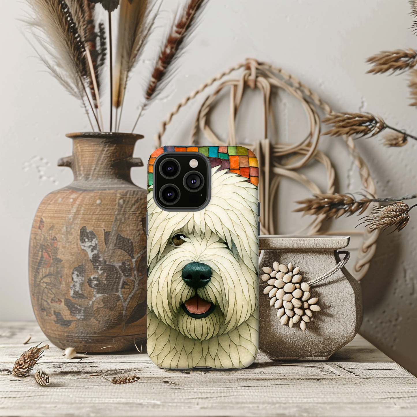 Old English Sheepdog Mosaic Phone Case, English Sheepdog iPhone Case, Dog Phone Case, Dog Lover Gift, Cute Dog Cover