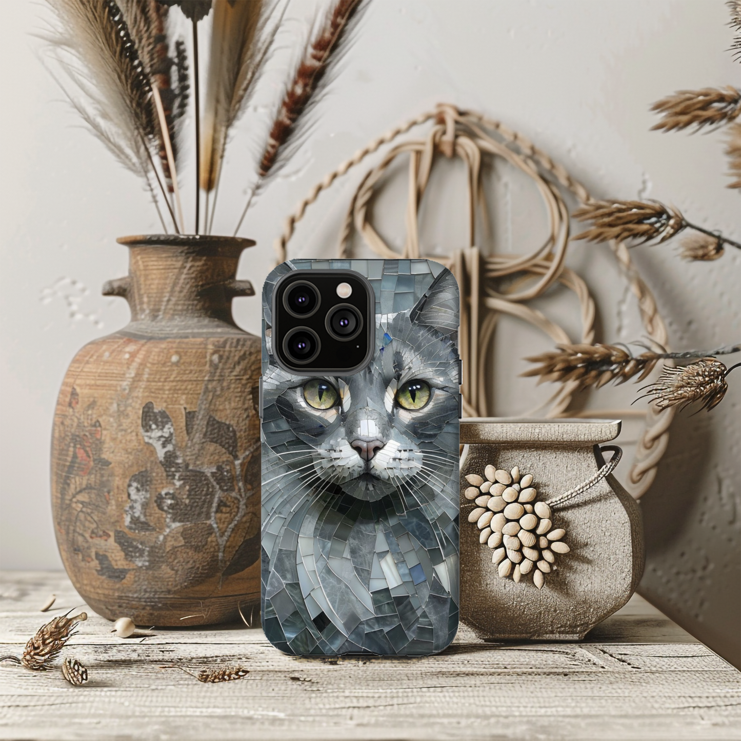 Stylish Cat Mosaic Magnetic iPhone Case, Black Cat Phone Case, Cute Cat Phone Case, Shockproof Case, Cat iPhone Case