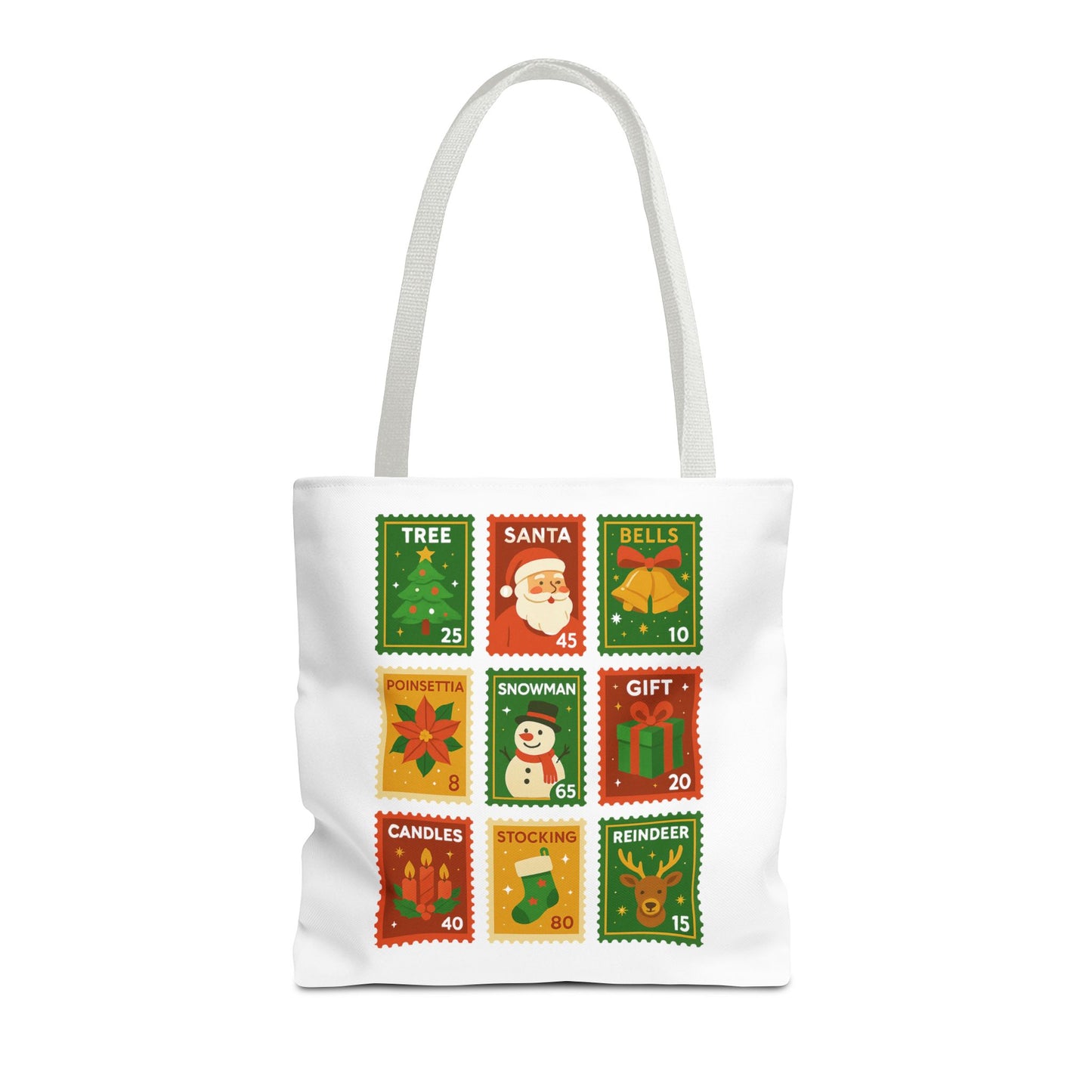 Festive Holiday Stamp Tote Bag, Xmas Gift Bag, Holiday Tote Bag, Custom Christmas Bag, Party Favor Gift Bag, Unique Gift Bag