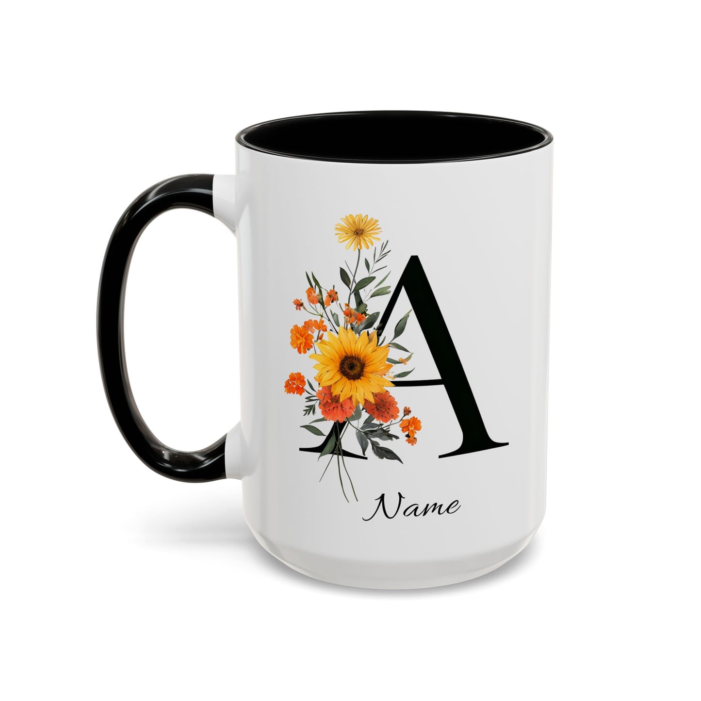 Personalized Floral Monogram Mug Letter A, 11oz & 15oz Personalized Mugs, Monogrammed Mug, Godparent Gift, Gifts Under 50