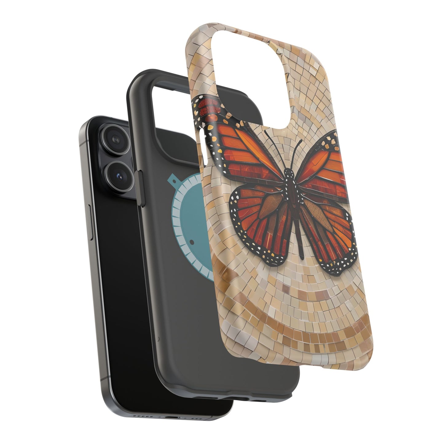 Monarch Butterfly Mosaic iPhone Case, Orange Butterfly Case, Artistic Phone Cover, Trendy iPhone Case, Wireless Charging Cover