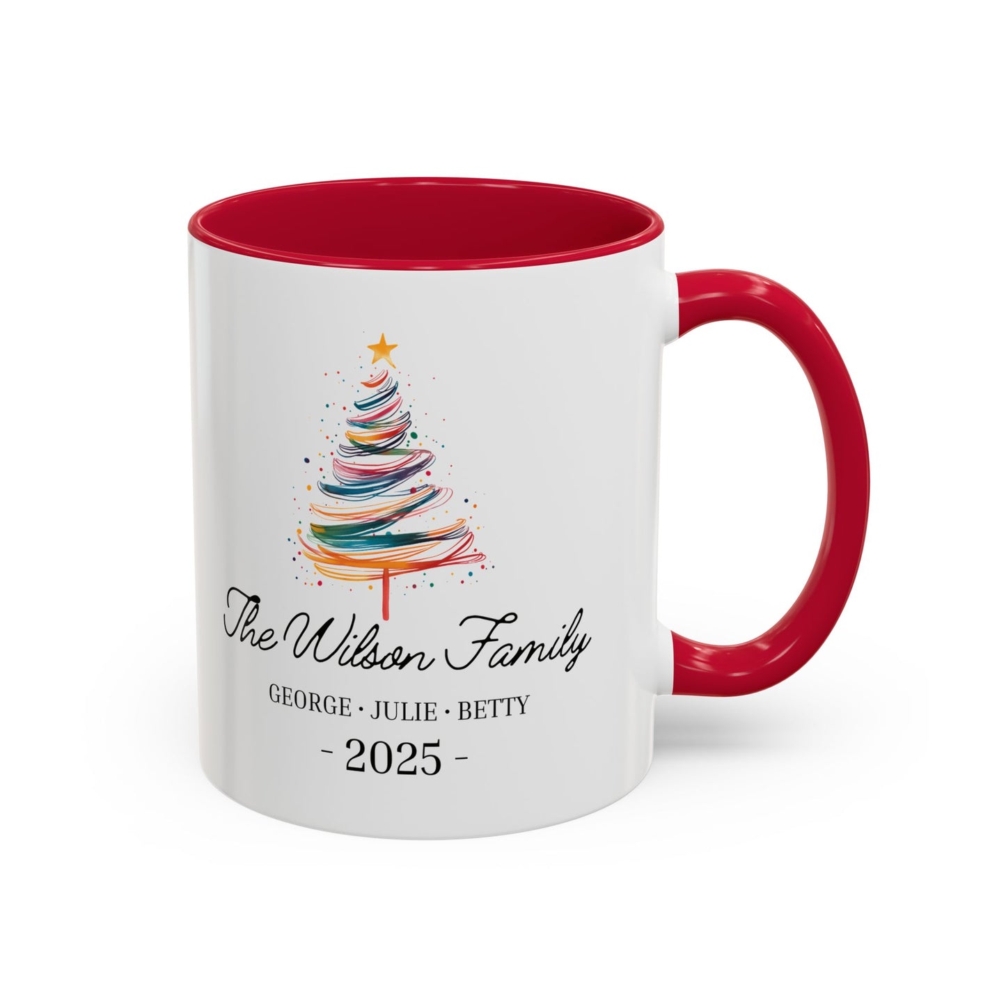 Personalized Family Christmas Mug, Custom Family Name Holiday Coffee Cup 2025, Colorful Christmas Tree Mug, Family Christmas Gift