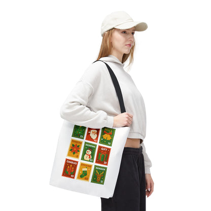 Festive Holiday Stamp Tote Bag, Xmas Gift Bag, Holiday Tote Bag, Custom Christmas Bag, Party Favor Gift Bag, Unique Gift Bag