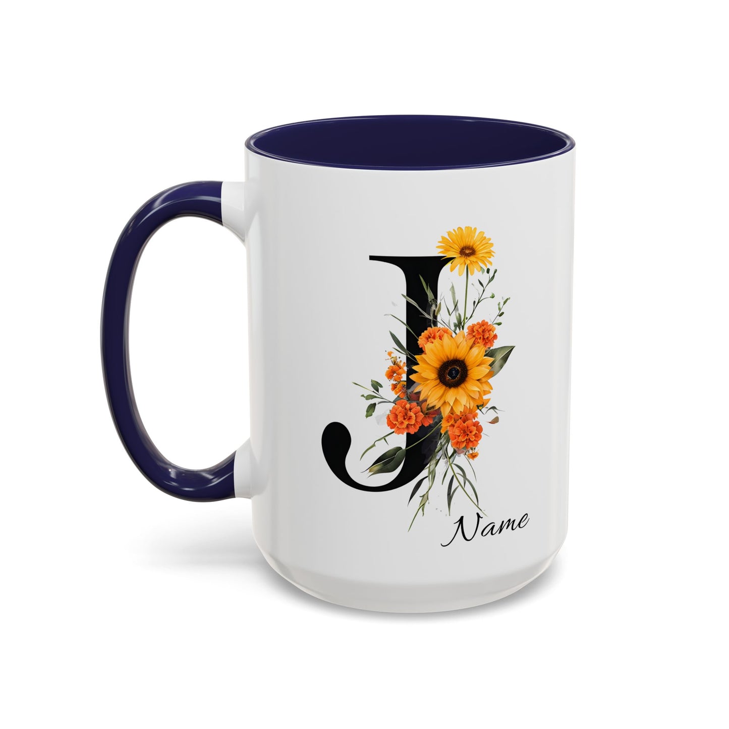Personalized Floral Monogram - Letter J - Elegant Accent Coffee Mug – Personalized Mothers Day Gift
