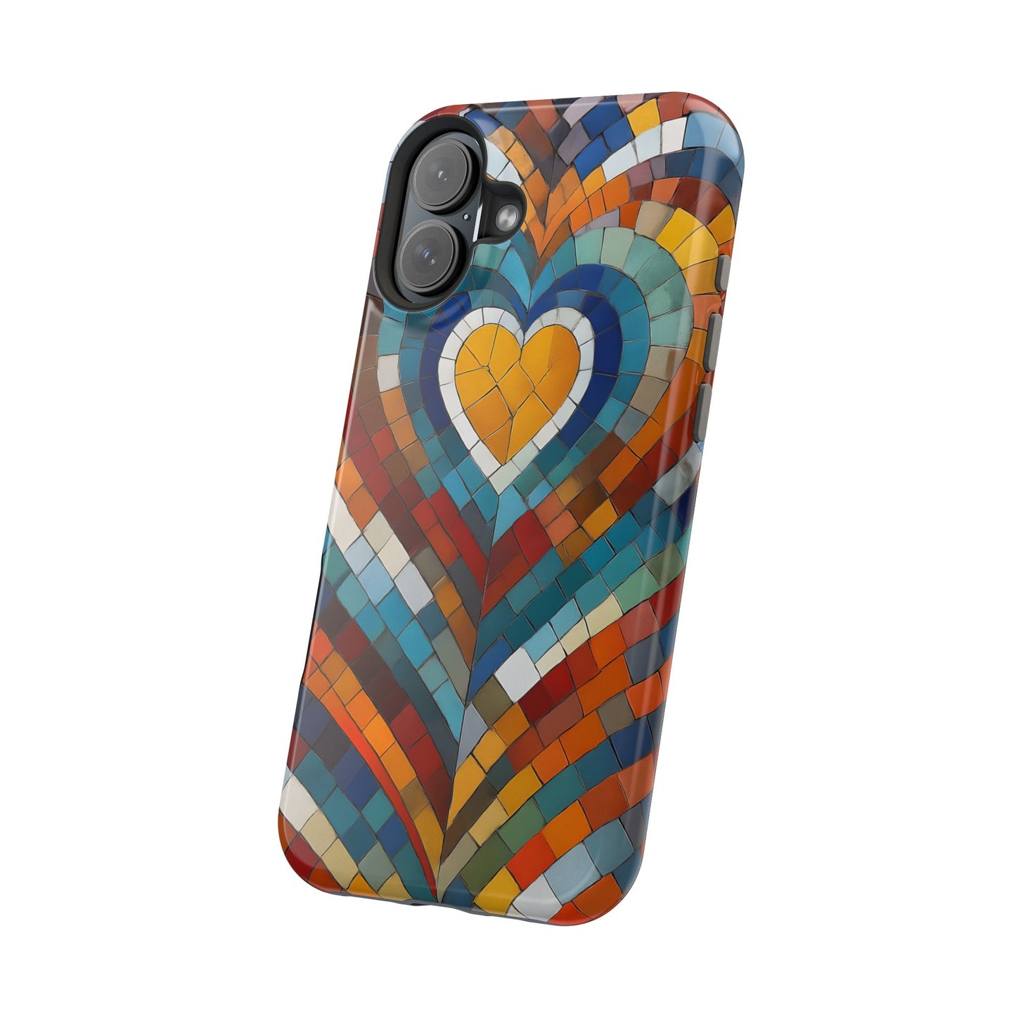 Magnetic Heart Mosaic iPhone Case, Faux Stained Glass, Trendy Phone Cover, Artistic Phone Case, Wireless Charging