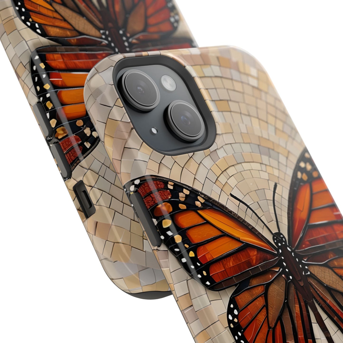 Monarch Butterfly Mosaic iPhone Case, Orange Butterfly Case, Artistic Phone Cover, Trendy iPhone Case, Wireless Charging Cover