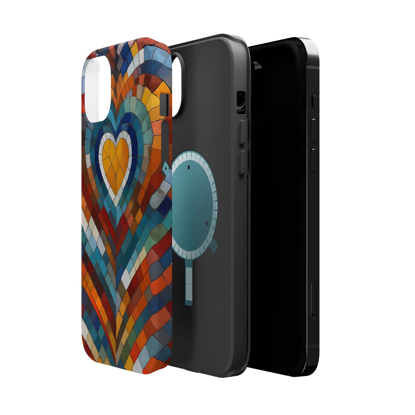 Magnetic Heart Mosaic iPhone Case, Faux Stained Glass, Trendy Phone Cover, Artistic Phone Case, Wireless Charging