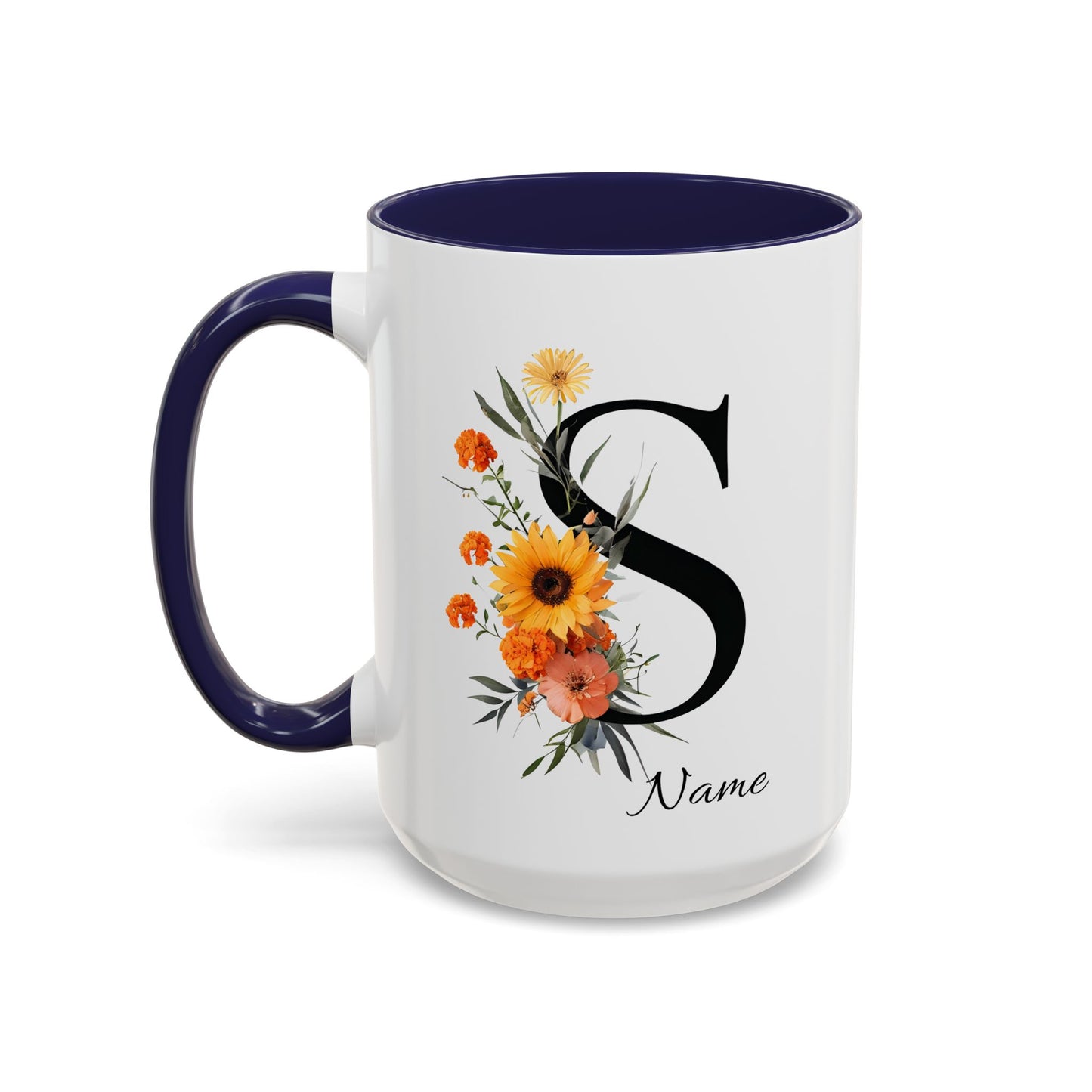 Personalized Floral Monogram - Letter S - Elegant Accent Coffee Mug – Personalized Mothers Day Gift