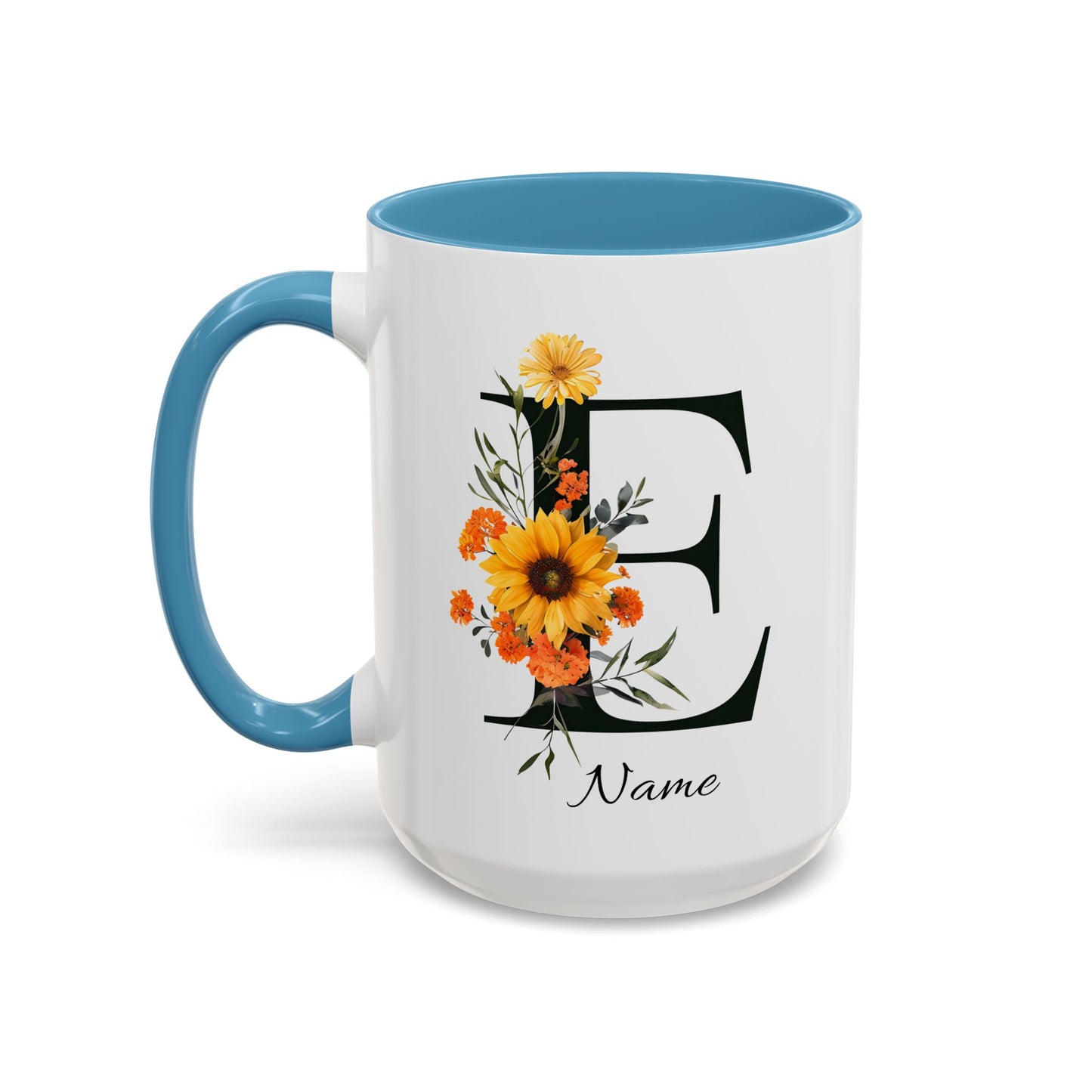 Personalized Floral Monogram Mug, Letter E Mug, Custom Text Mug, Bridesmaid Gift, God Mother Gift, Hangover Kit