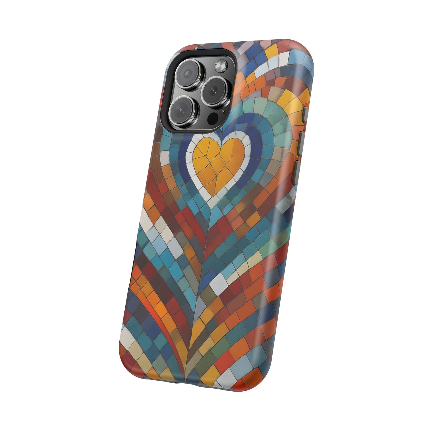 Magnetic Heart Mosaic iPhone Case, Faux Stained Glass, Trendy Phone Cover, Artistic Phone Case, Wireless Charging
