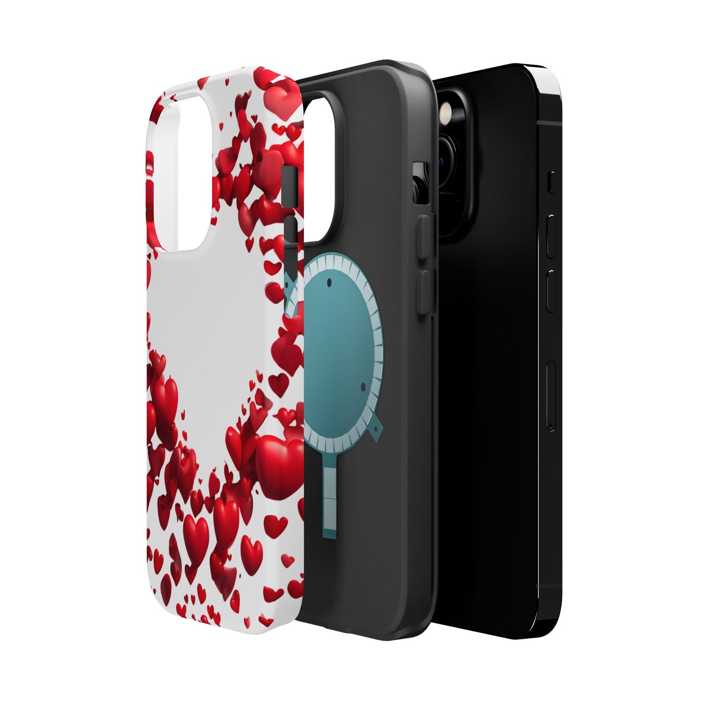 Heart-Shaped Heart Motif Magnetic Tough iPhone Case, Love Themed Phone Cover, Valentine's Day Gift,  Romantic Phone Case