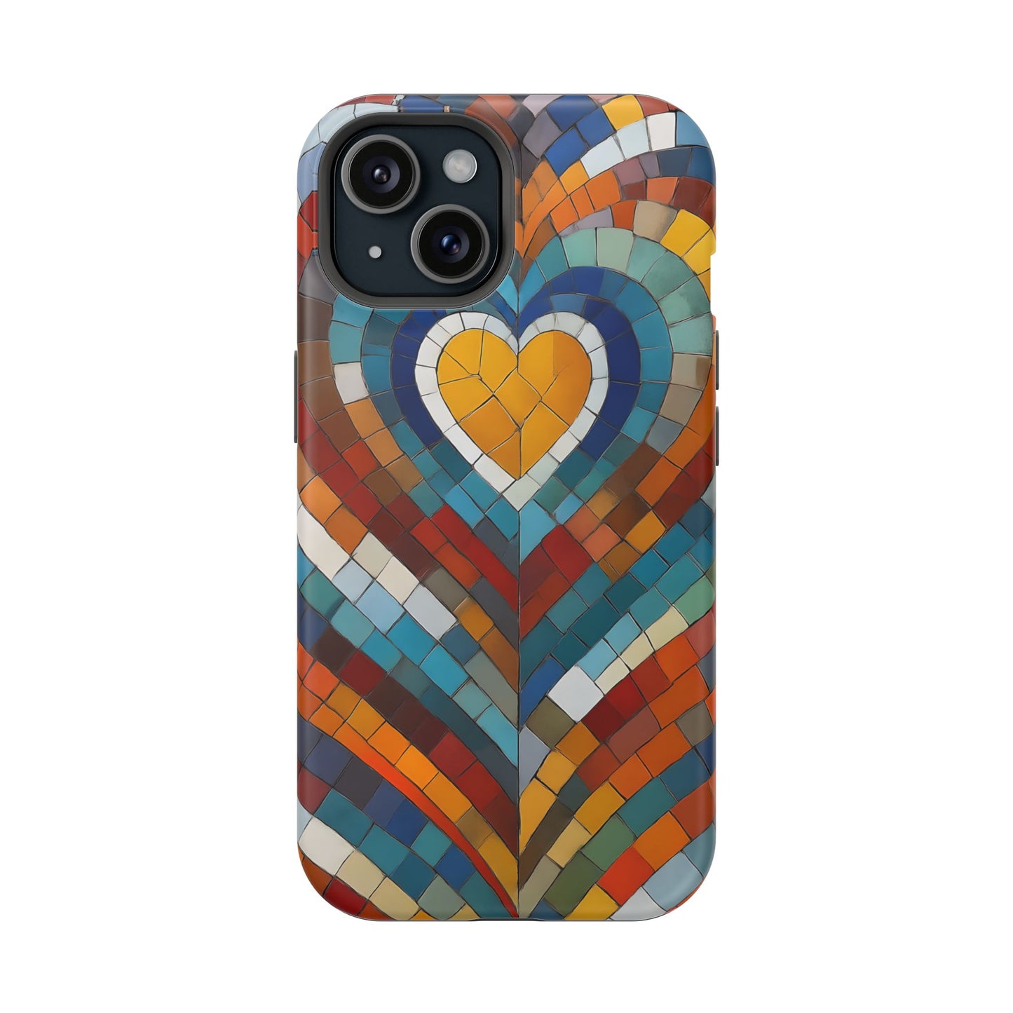 Magnetic Heart Mosaic iPhone Case, Faux Stained Glass, Trendy Phone Cover, Artistic Phone Case, Wireless Charging