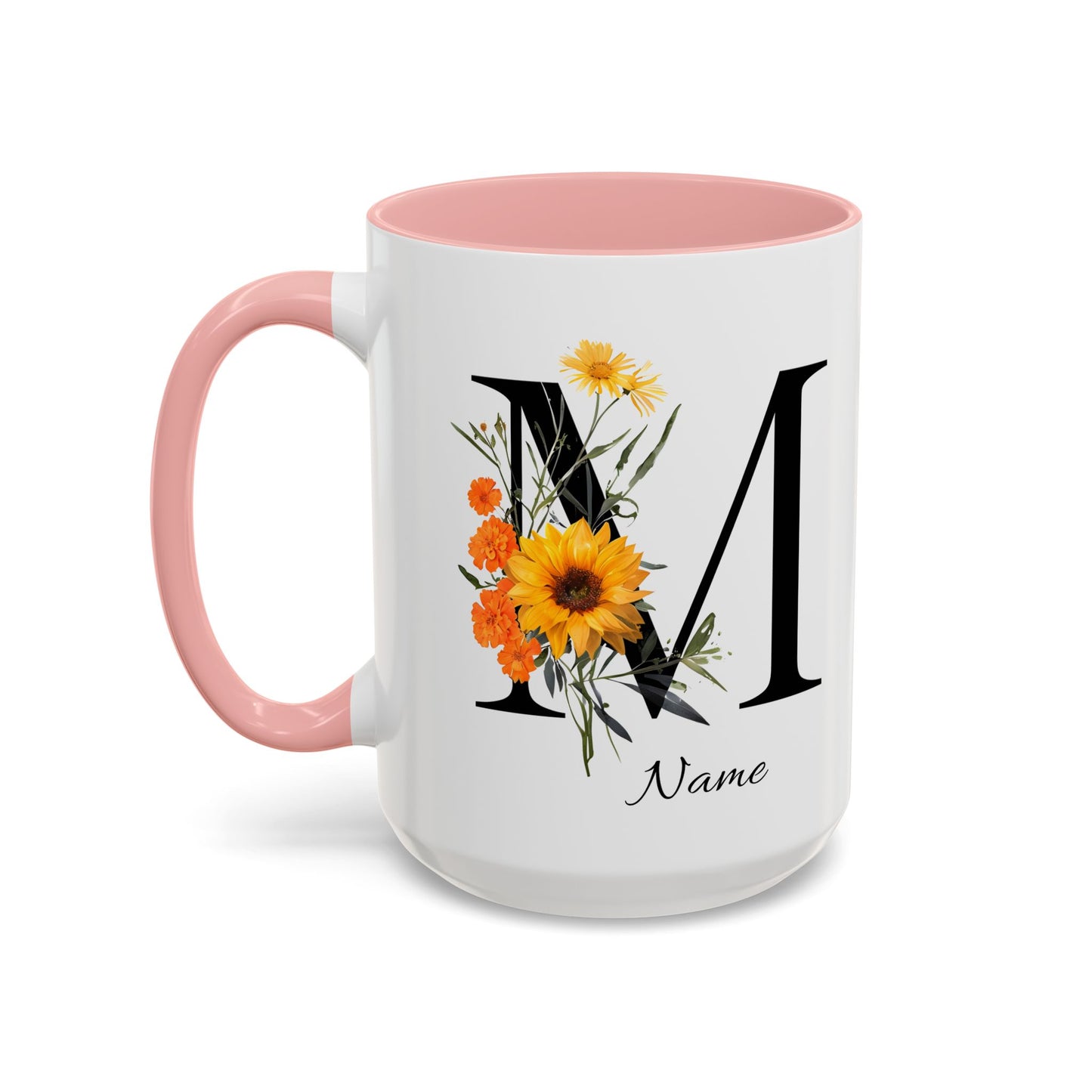 Personalized Floral Monogram - Letter M - Elegant Accent Coffee Mug – Personalized Mothers Day Gift