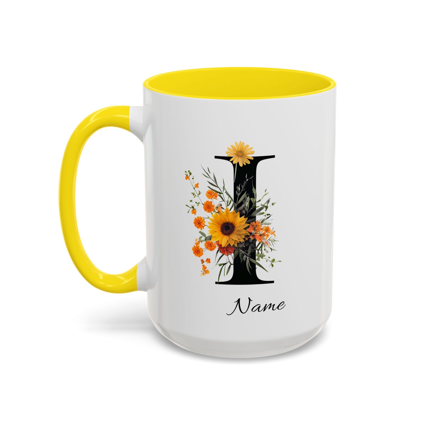 Personalized Floral Monogram - Letter I - Elegant Accent Coffee Mug – Personalized Mothers Day Gift