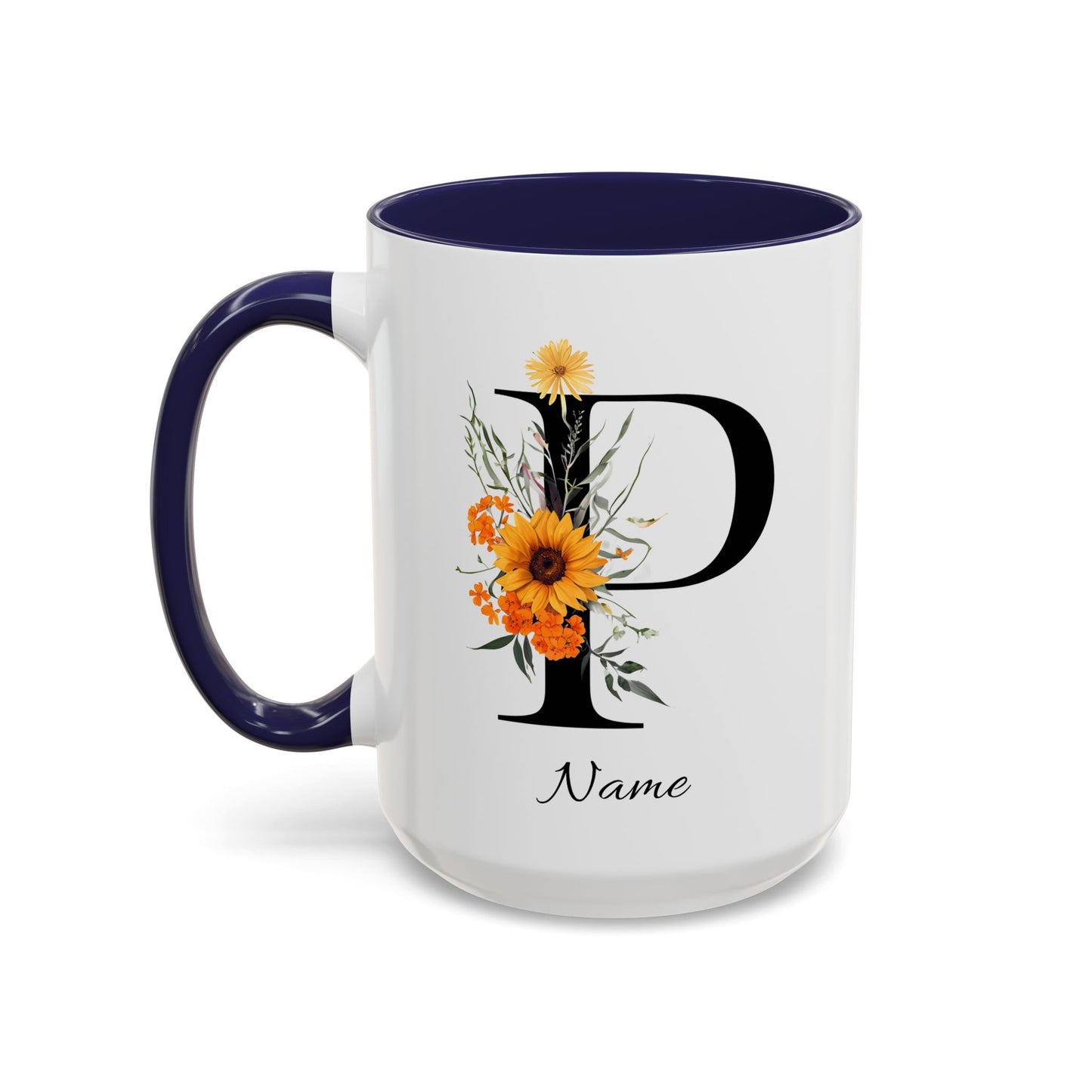 Personalized Floral Monogram - Letter P - Elegant Accent Coffee Mug – Personalized Mothers Day Gift