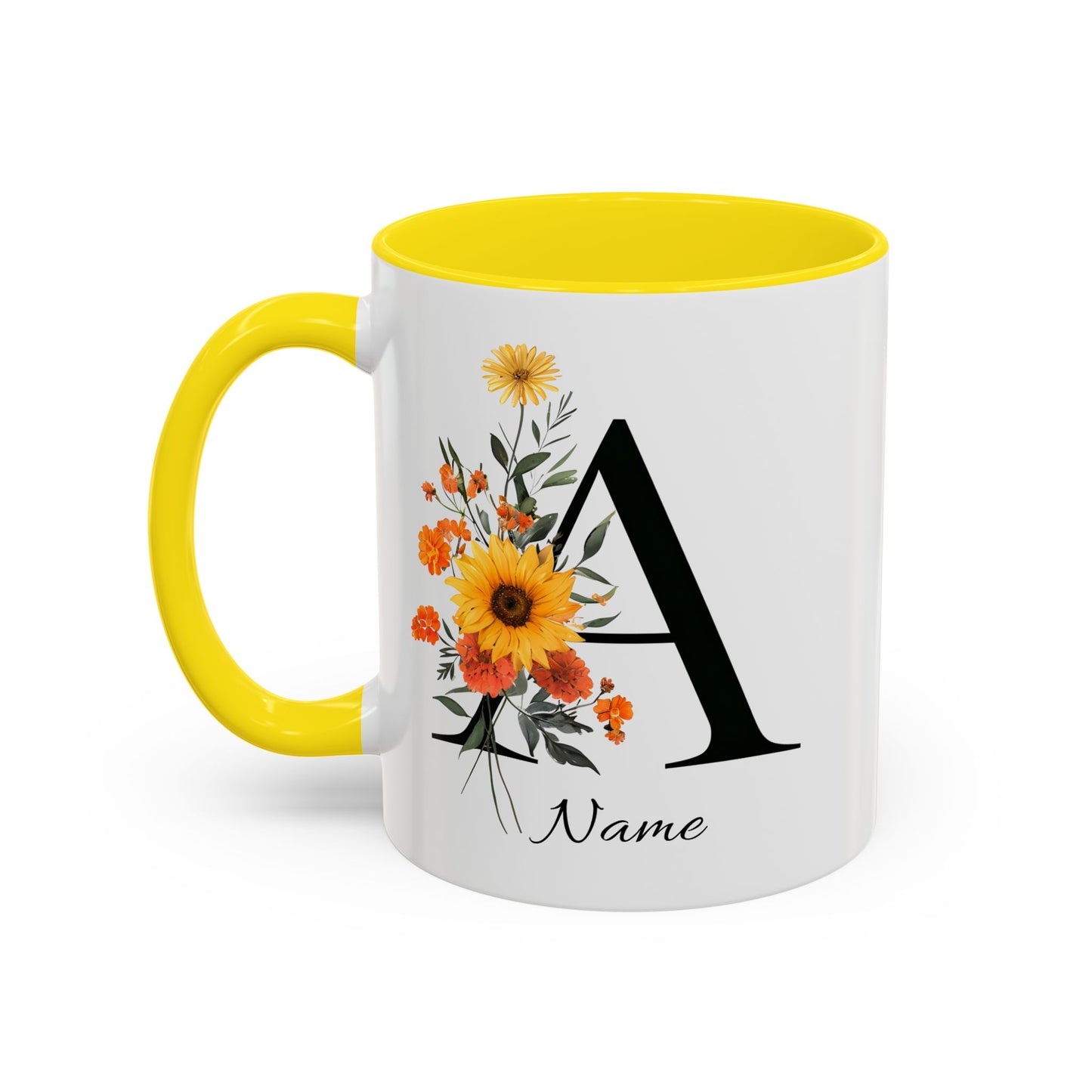 Personalized Floral Monogram Mug Letter A, 11oz & 15oz Personalized Mugs, Monogrammed Mug, Godparent Gift, Gifts Under 50