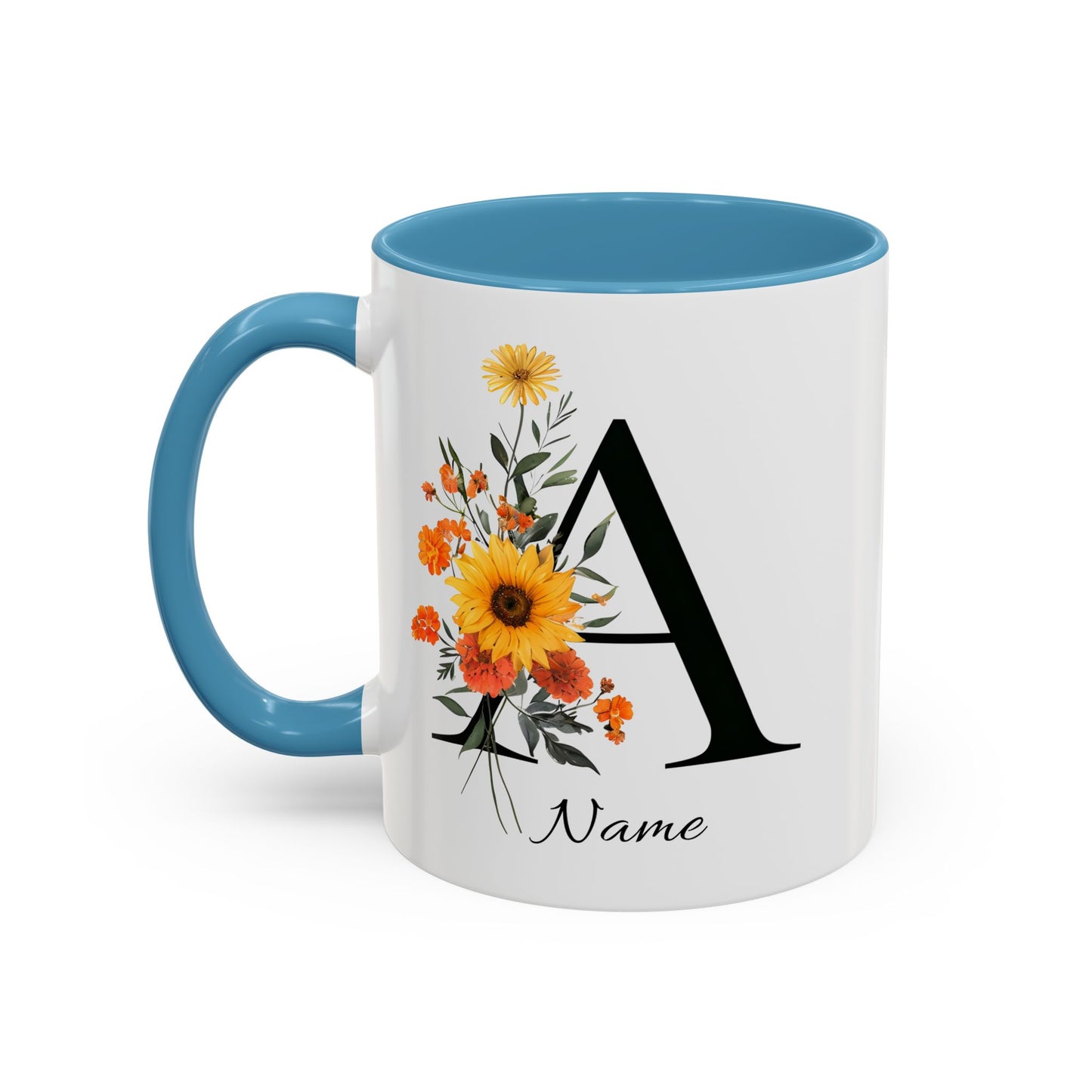 Personalized Floral Monogram Mug Letter A, 11oz & 15oz Personalized Mugs, Monogrammed Mug, Godparent Gift, Gifts Under 50