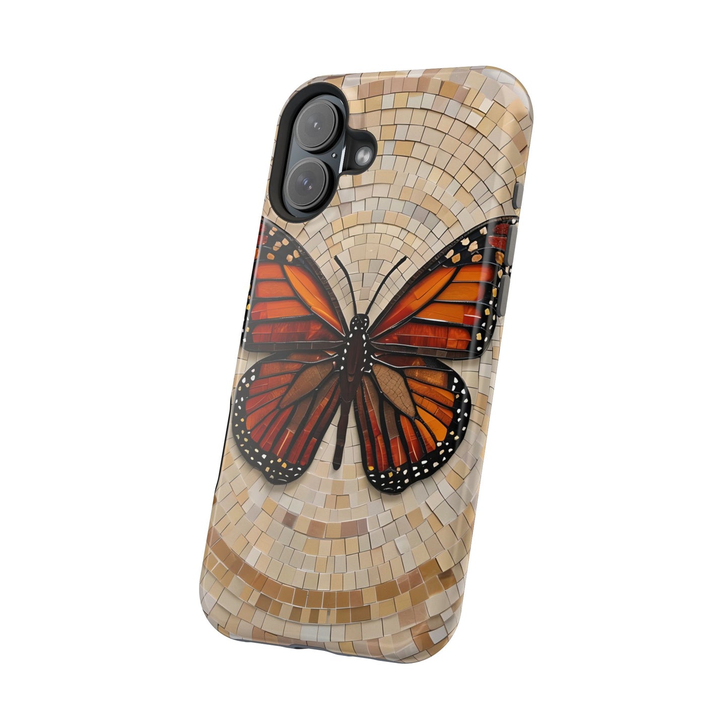 Monarch Butterfly Mosaic iPhone Case, Orange Butterfly Case, Artistic Phone Cover, Trendy iPhone Case, Wireless Charging Cover